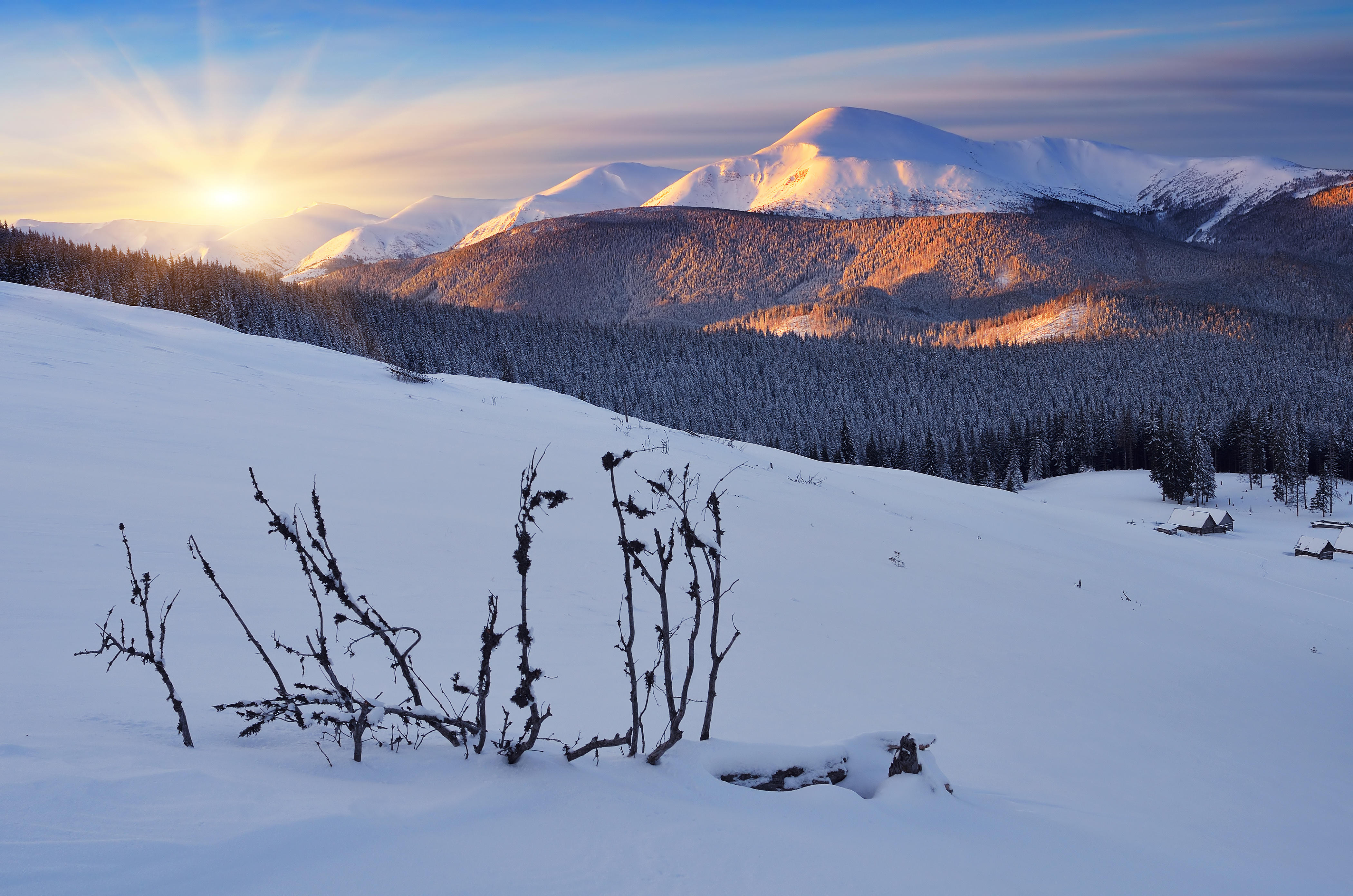 Wallpapers mountains sun light snowdrifts on the desktop