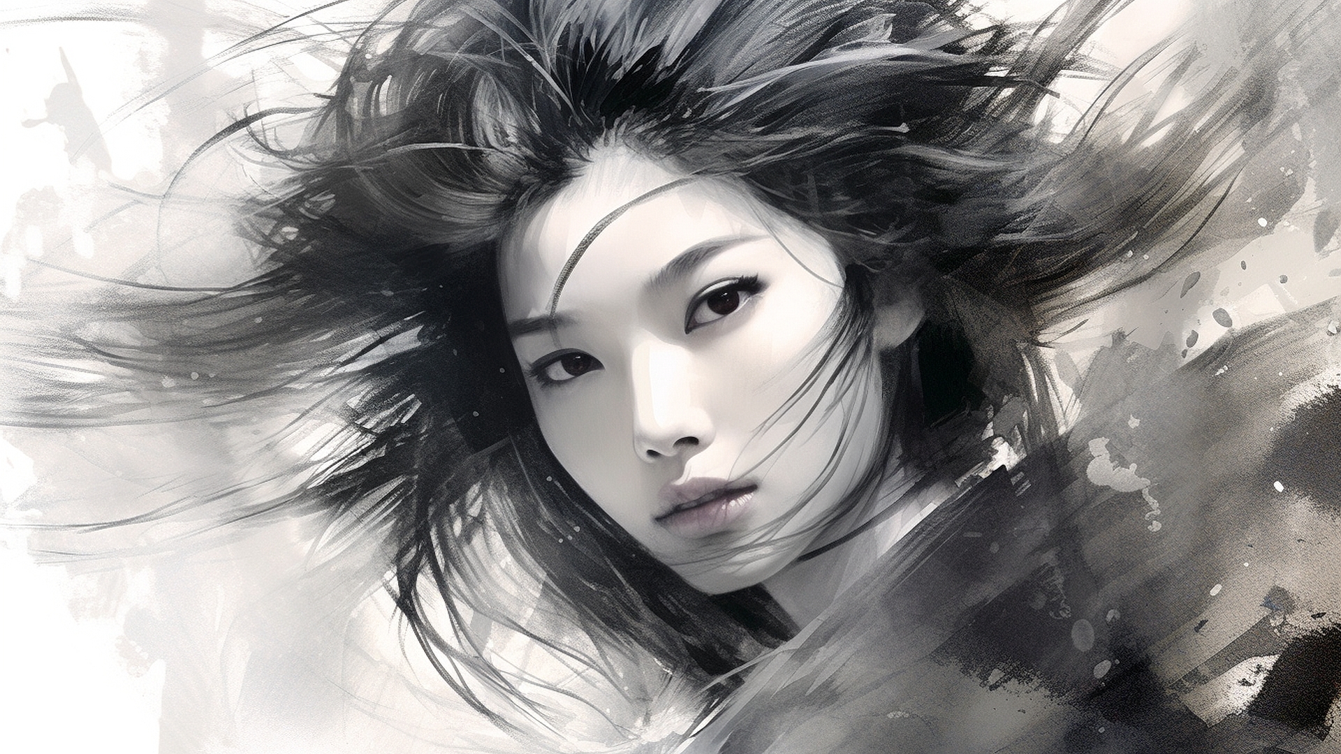 Free photo Portrait of an Asian woman with disheveled hair