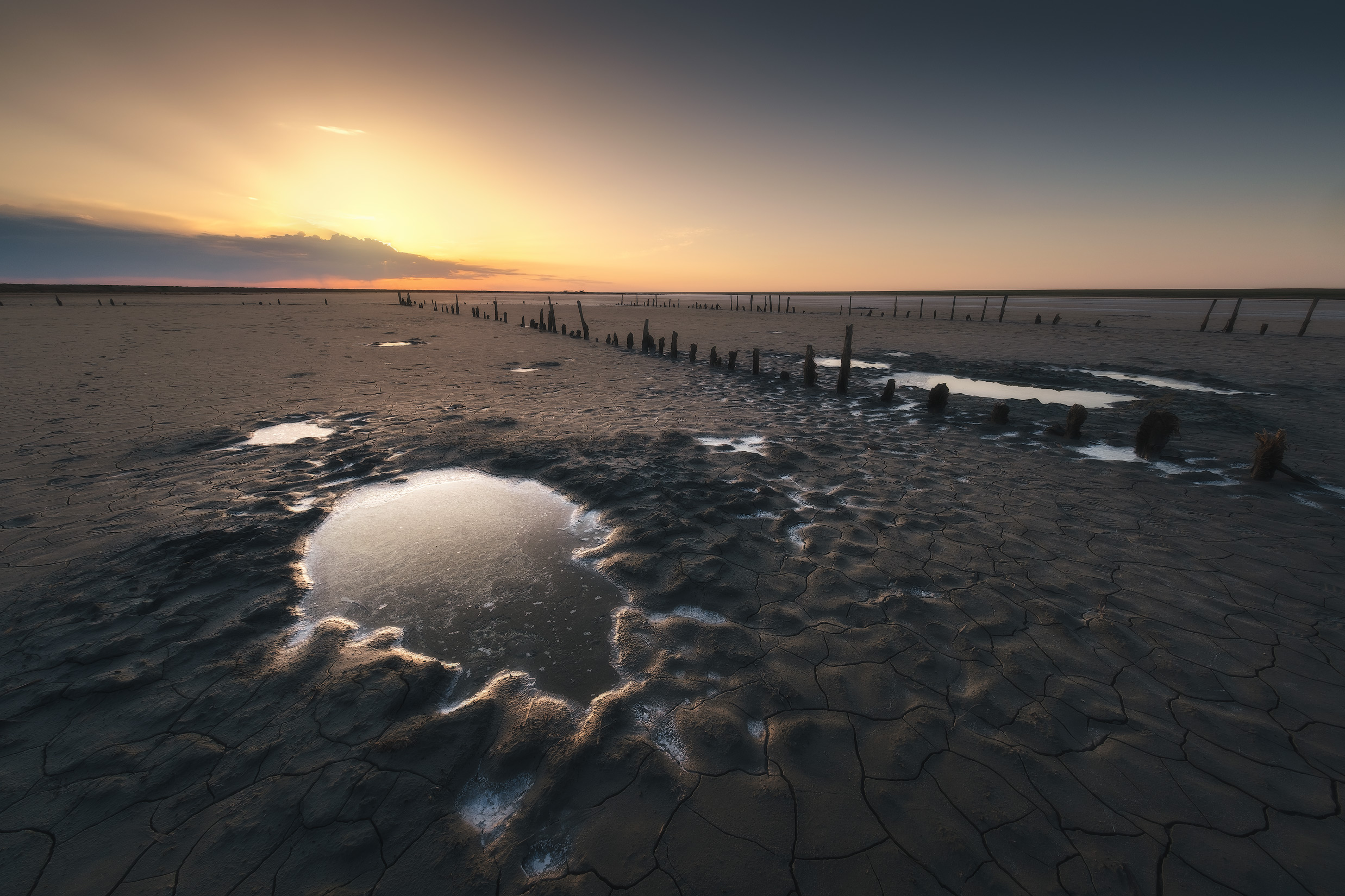 Free photo Salt pools in the bottom of the lake Elton