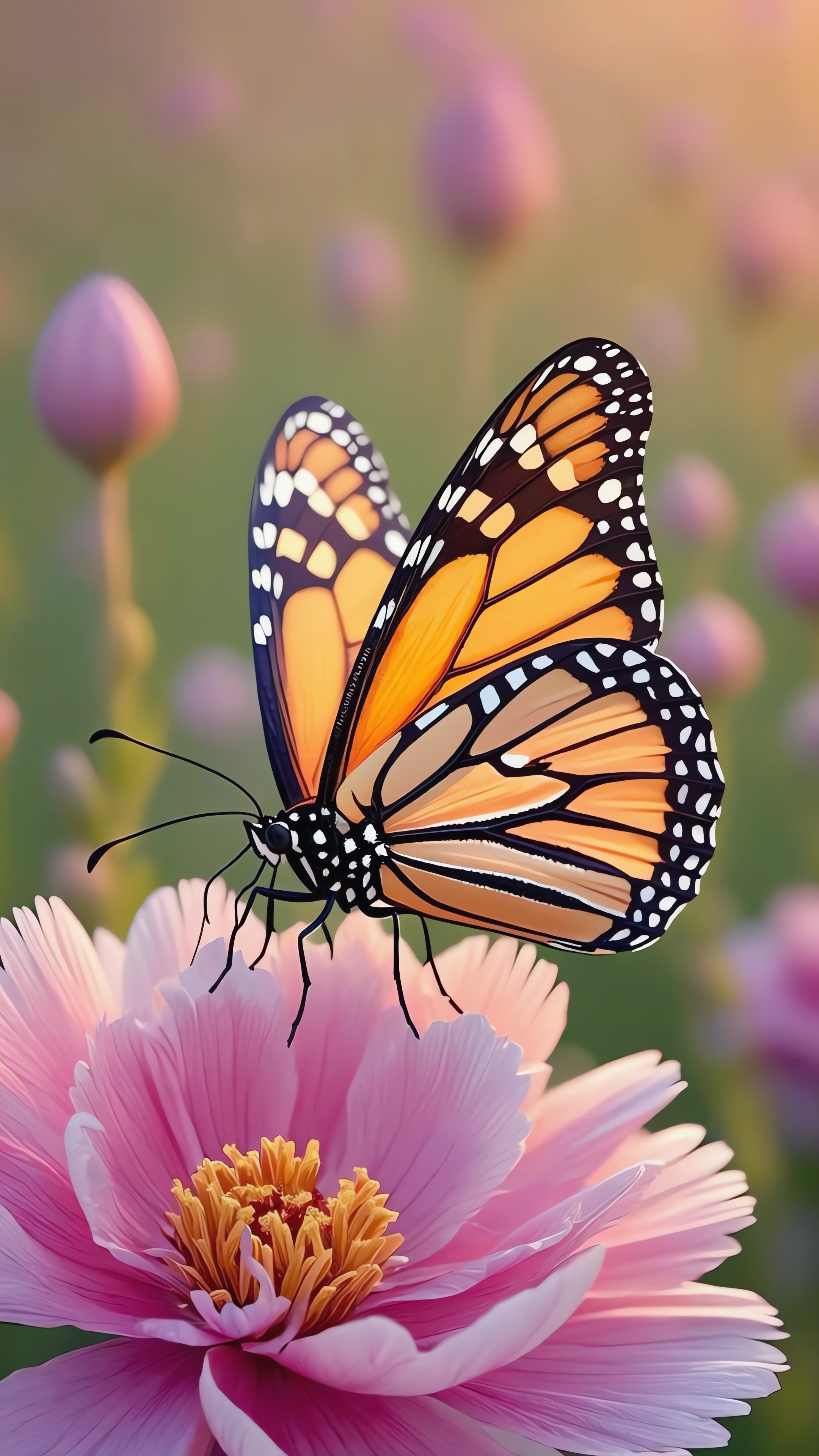 Бабочка крапивница на распустившемся цветке