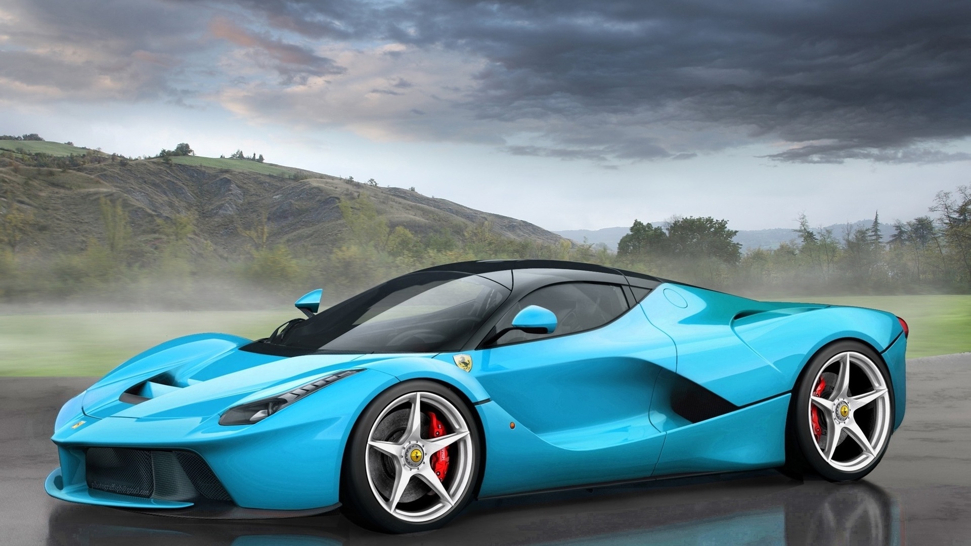 Wallpapers Ferrari road fog on the desktop