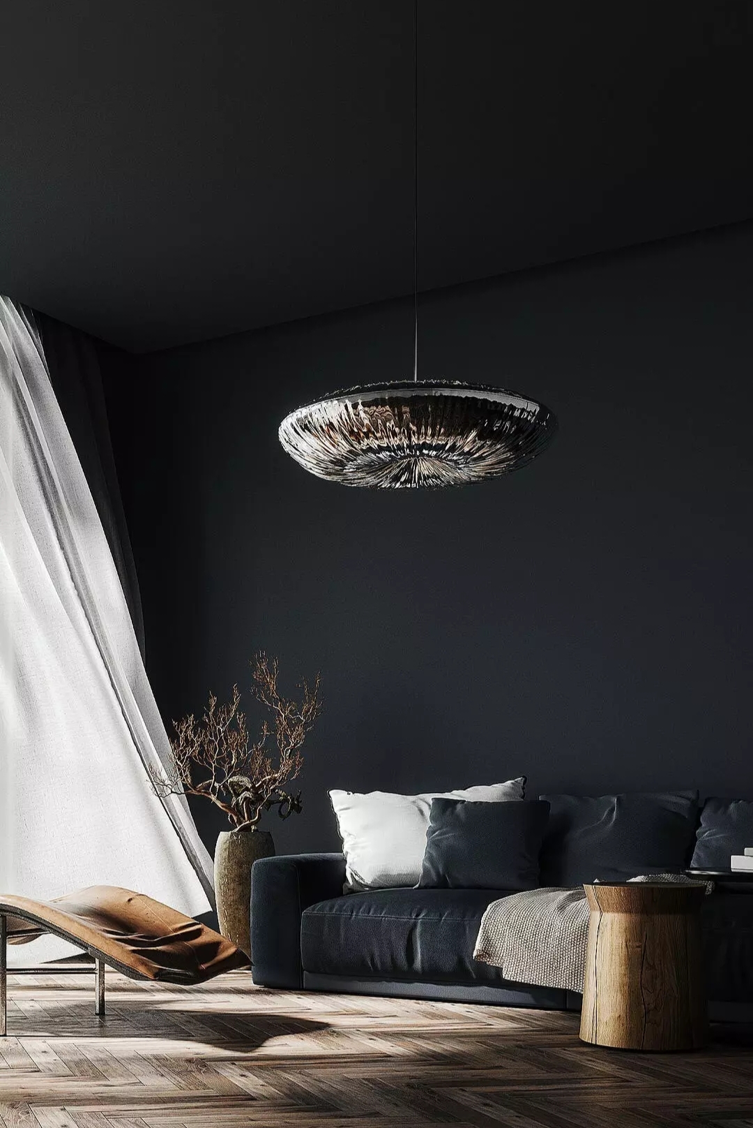 免费照片客厅的内部有一个黑色的天花板。