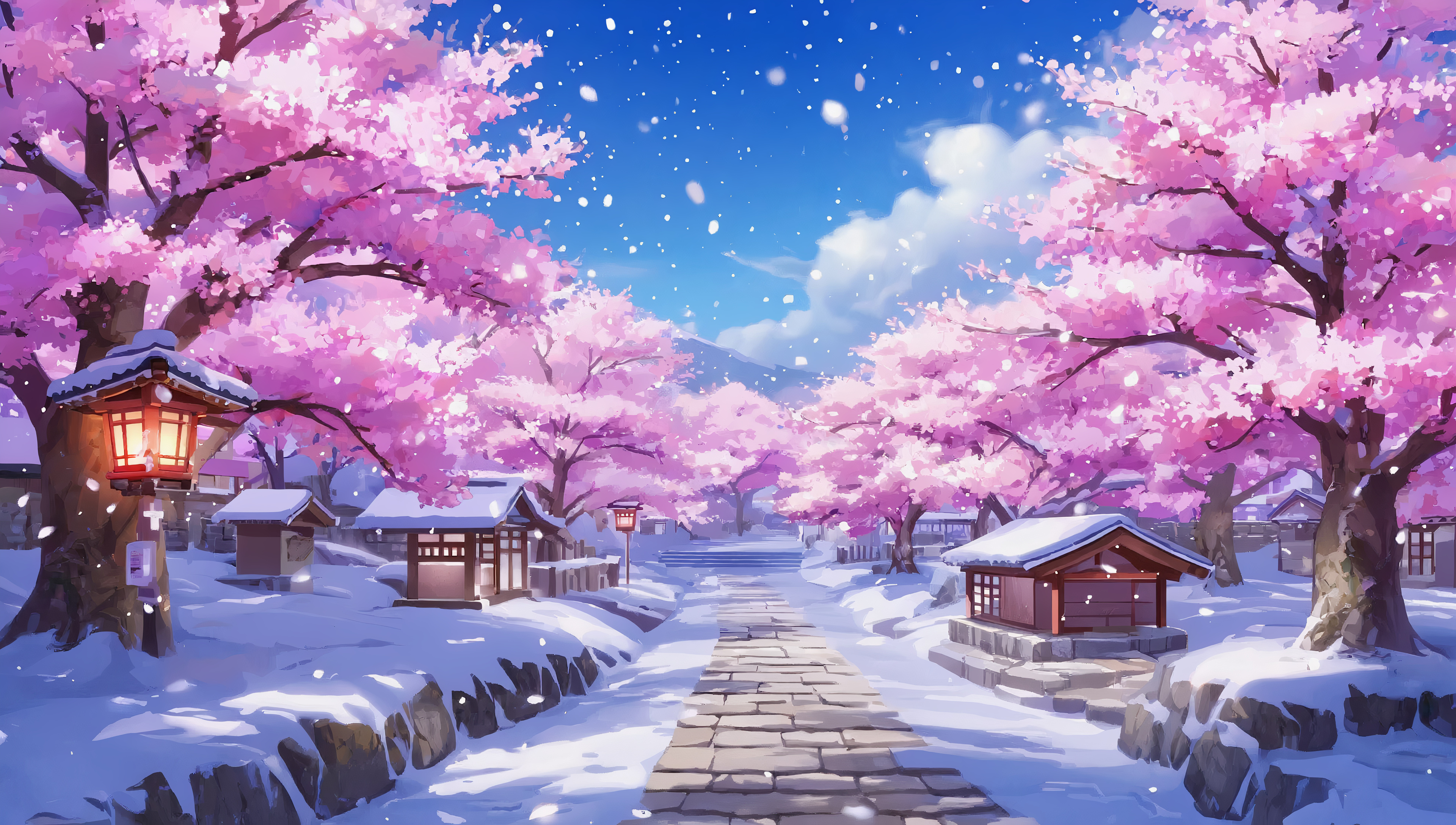 Бесплатное фото Обои на рабочий стол, пейзаж с видом на попавший под снег южный город