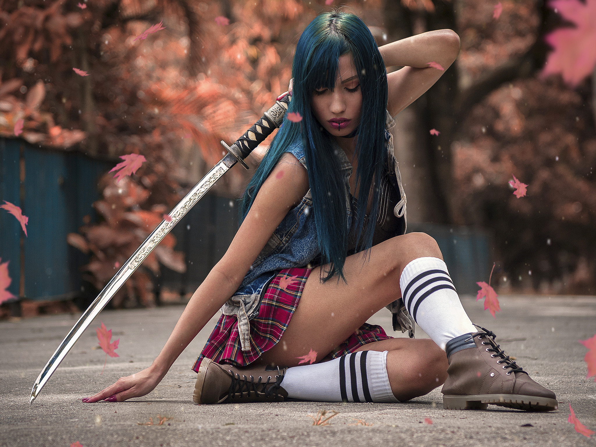 Wallpapers Girl samurai posing pussy on the desktop