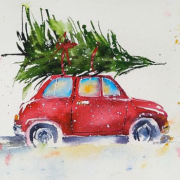 Бесплатная открытка Машинка везет новогоднюю елку