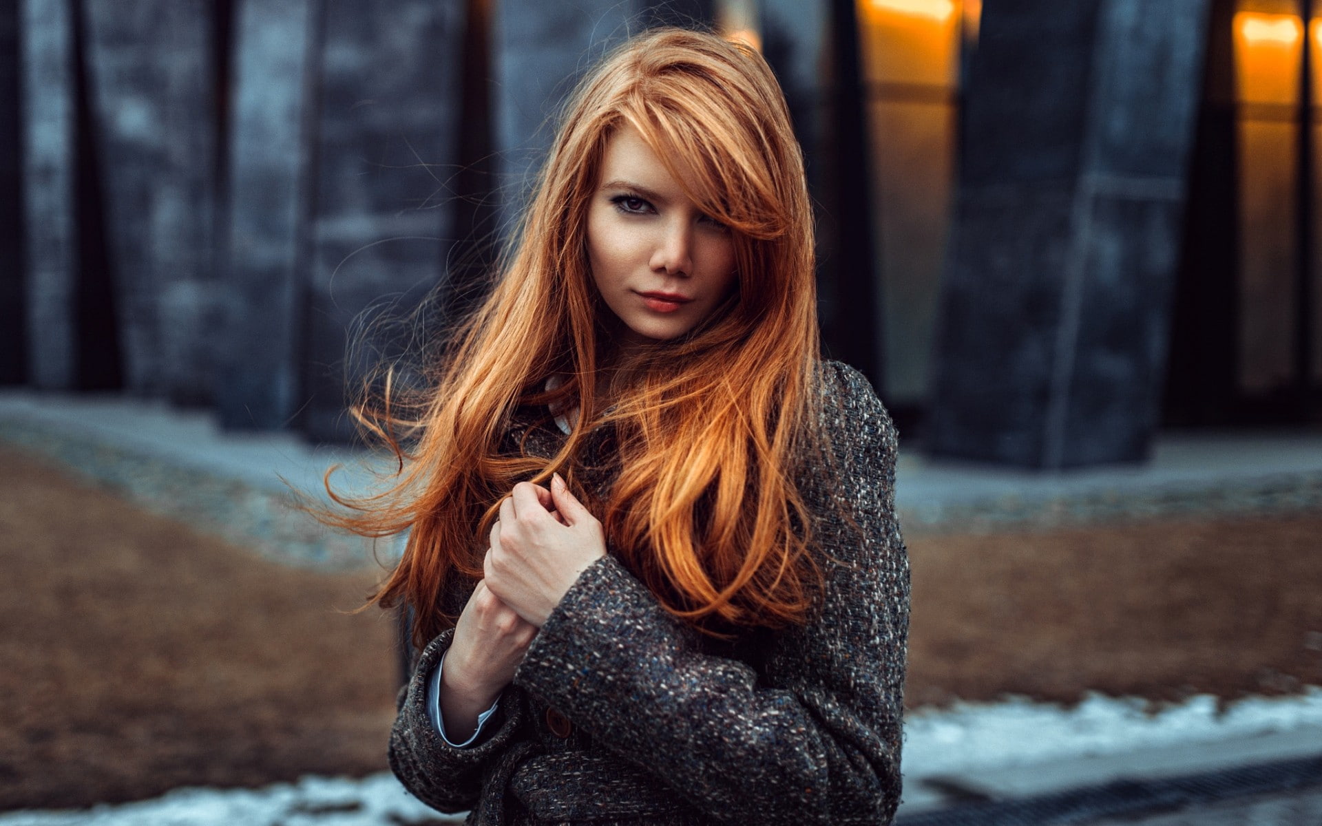 Wallpapers wallpaper redhead fashion model coat on the desktop