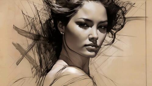 Free photo Drawing a portrait of a girl