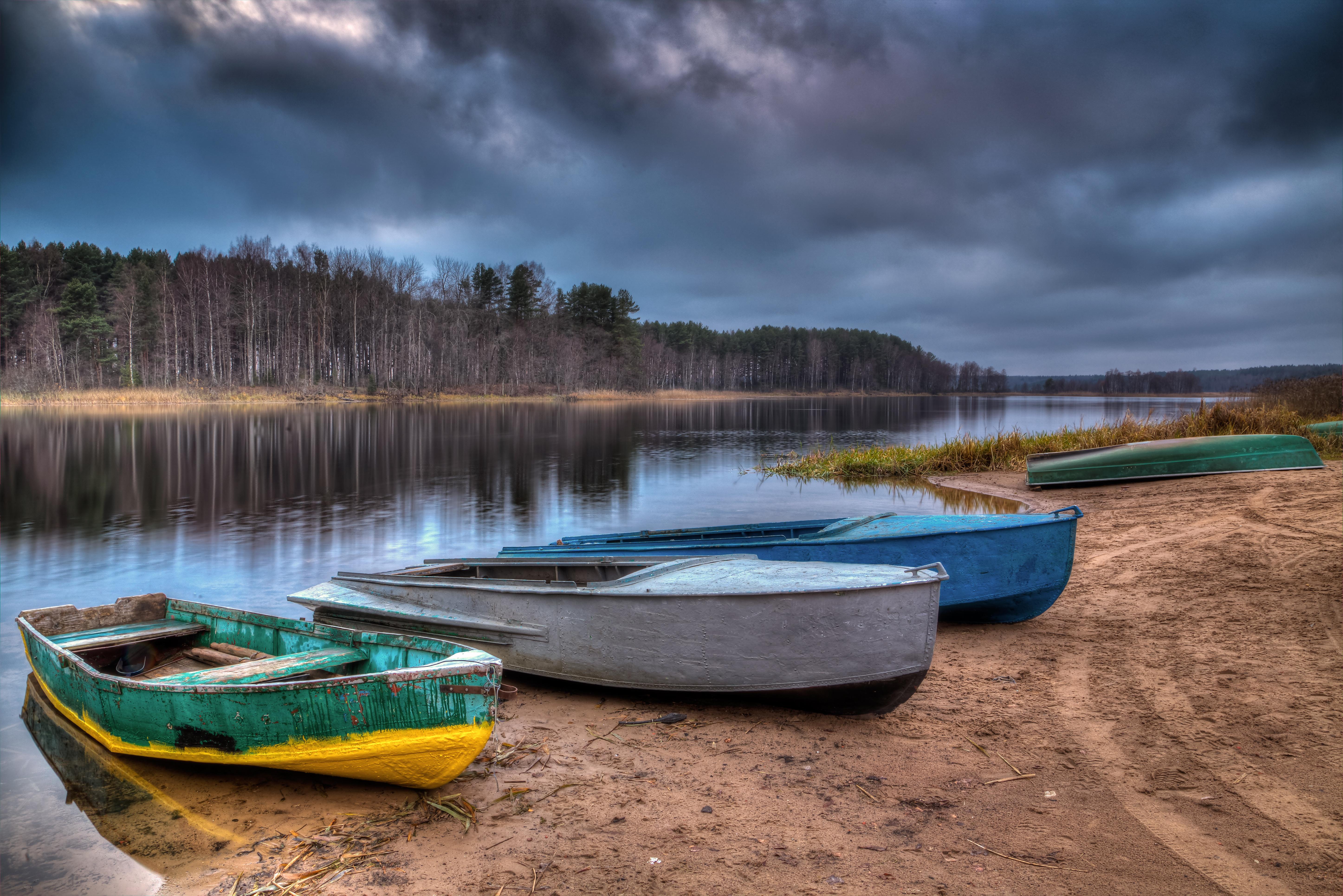 Wallpapers sunset Lake Seliger boats on the desktop