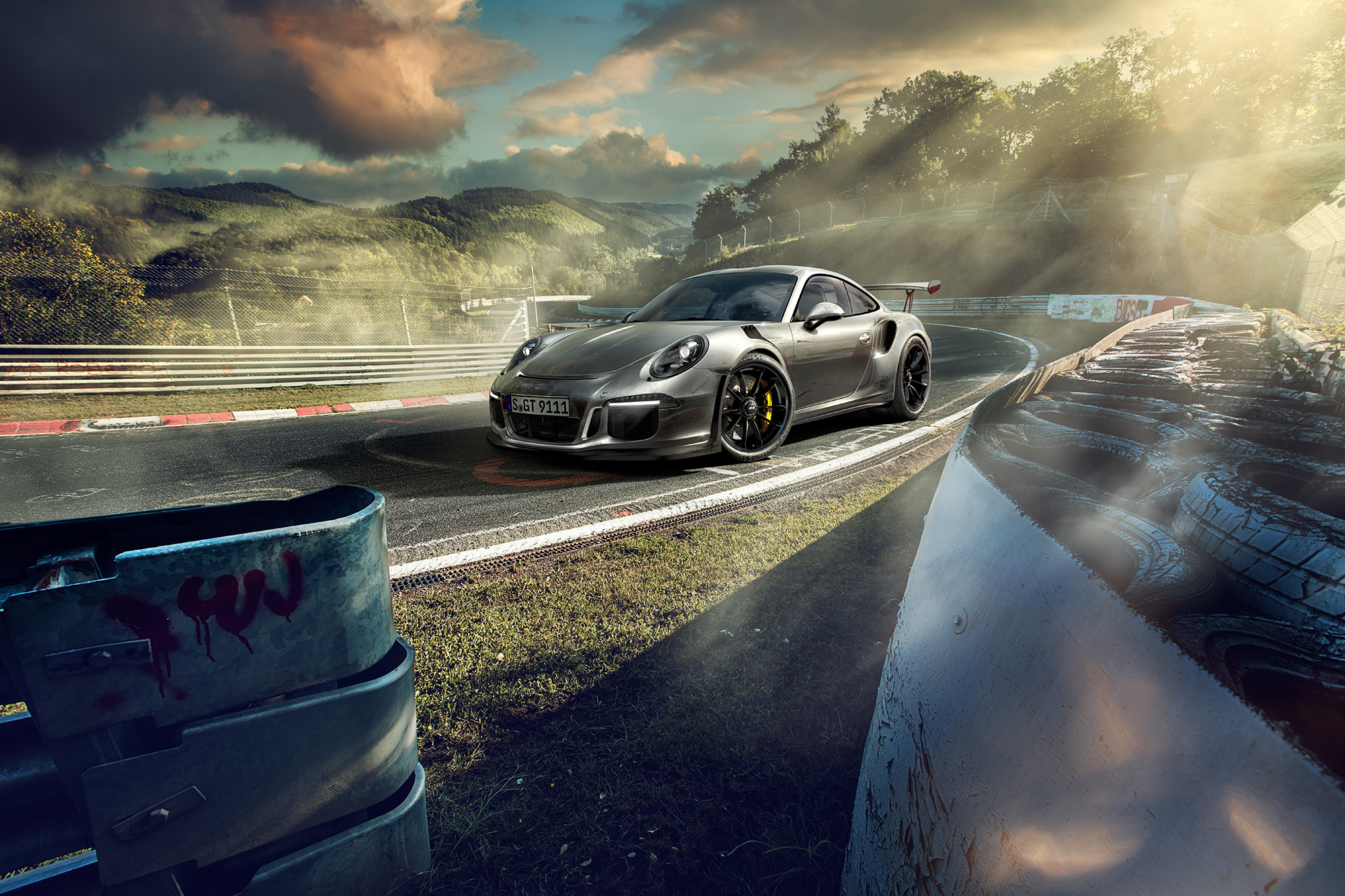 Free photo Porsche GT3 on the racetrack.