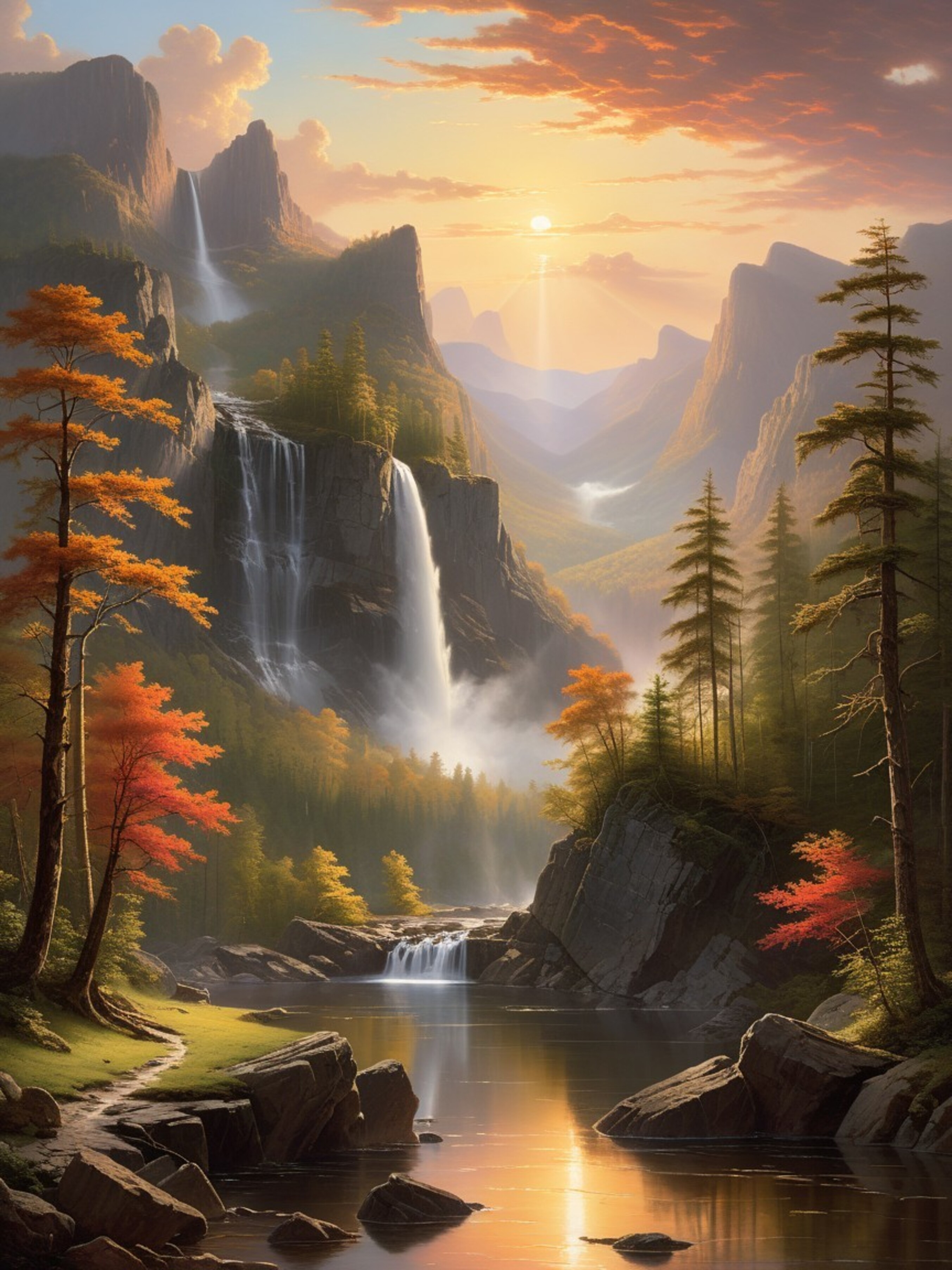 山间瀑布的清晨