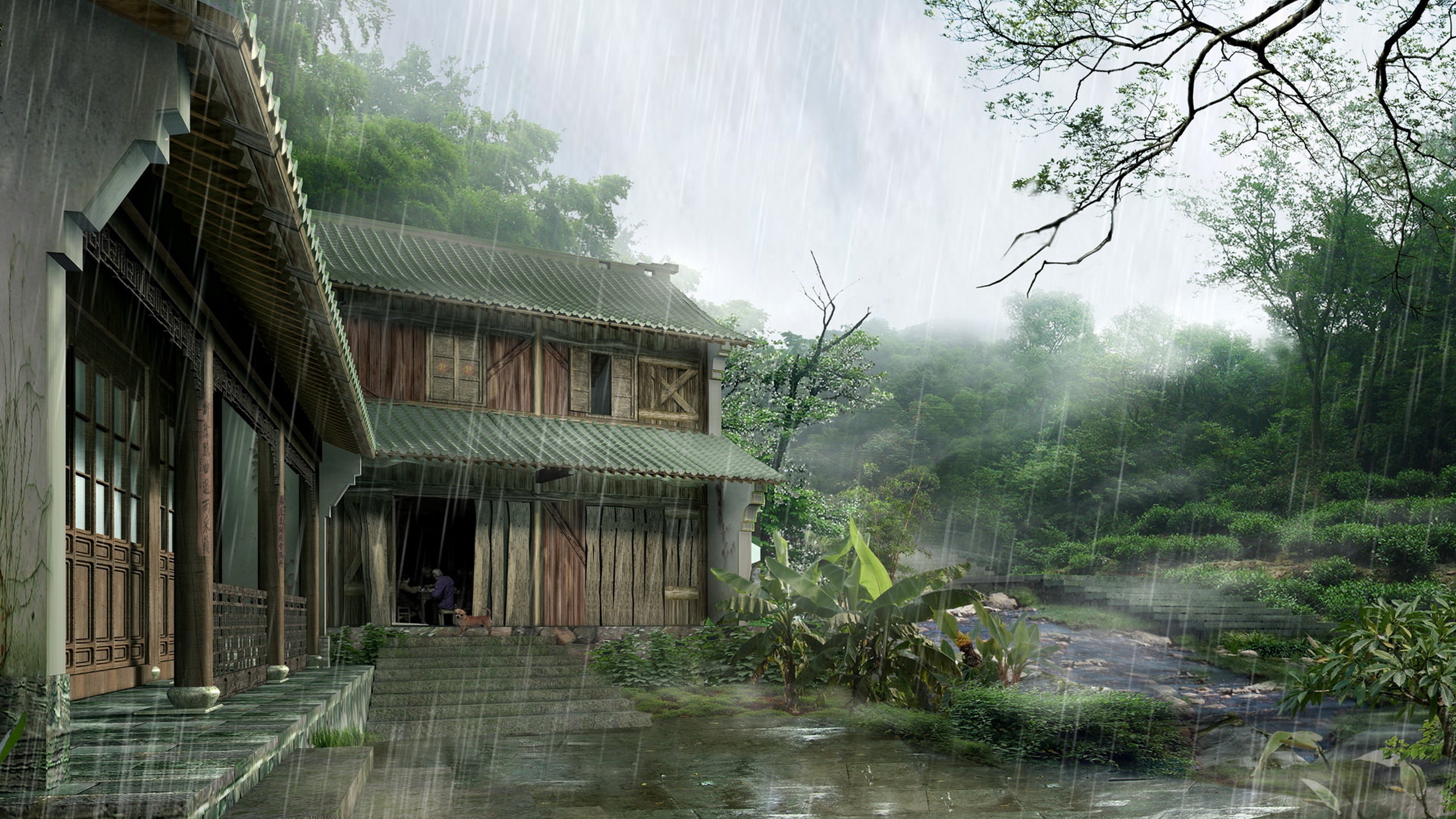 Wallpapers countryside rain house on the desktop