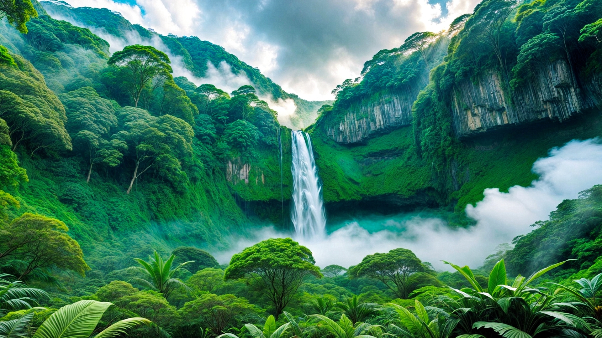 Водопад на фоне тропического леса