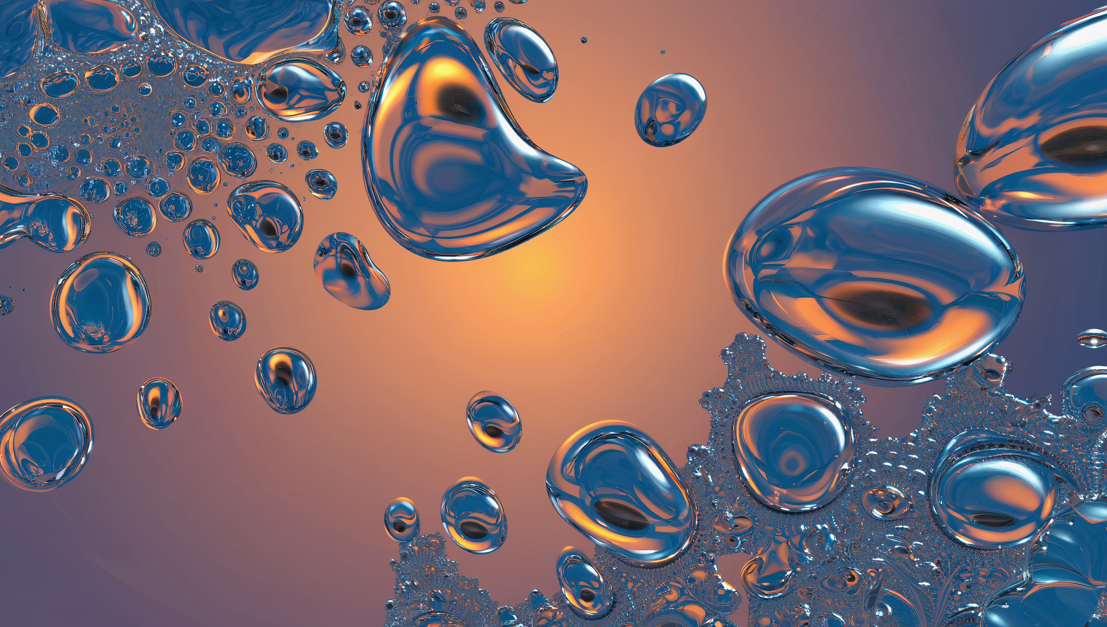 Бесплатное фото Абстрактная картина, на которой капли парящей в невесомости жидкости