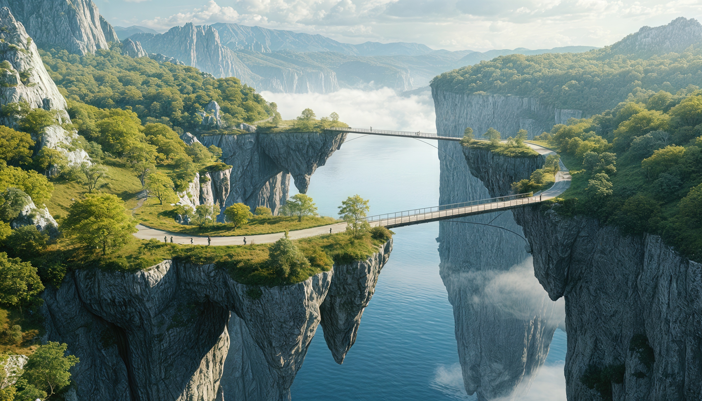 Бесплатное фото Разумные бредут по дороге к мосту на другой аллод.