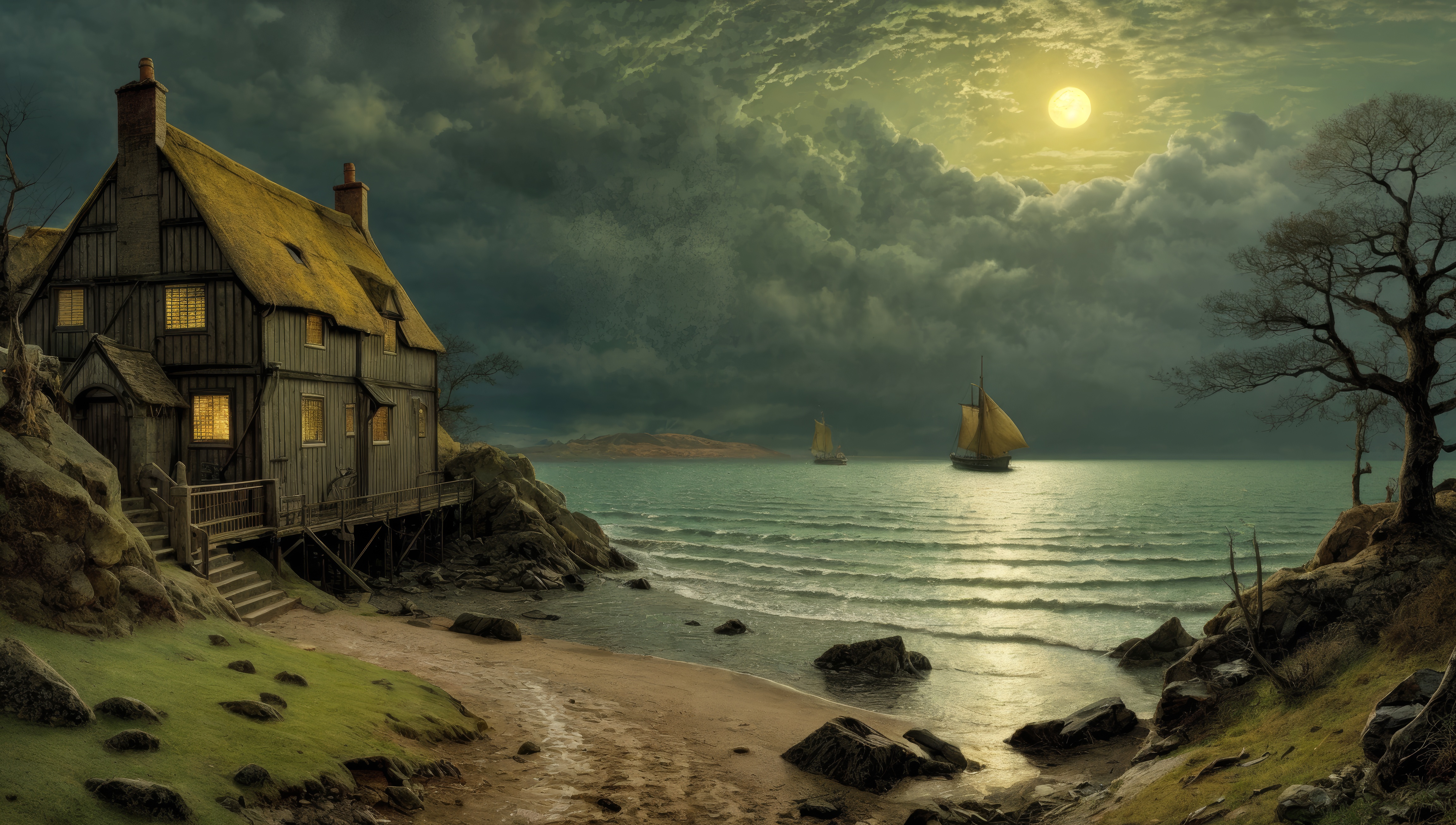 Бесплатное фото Лодка, плывущая по океану перед домом