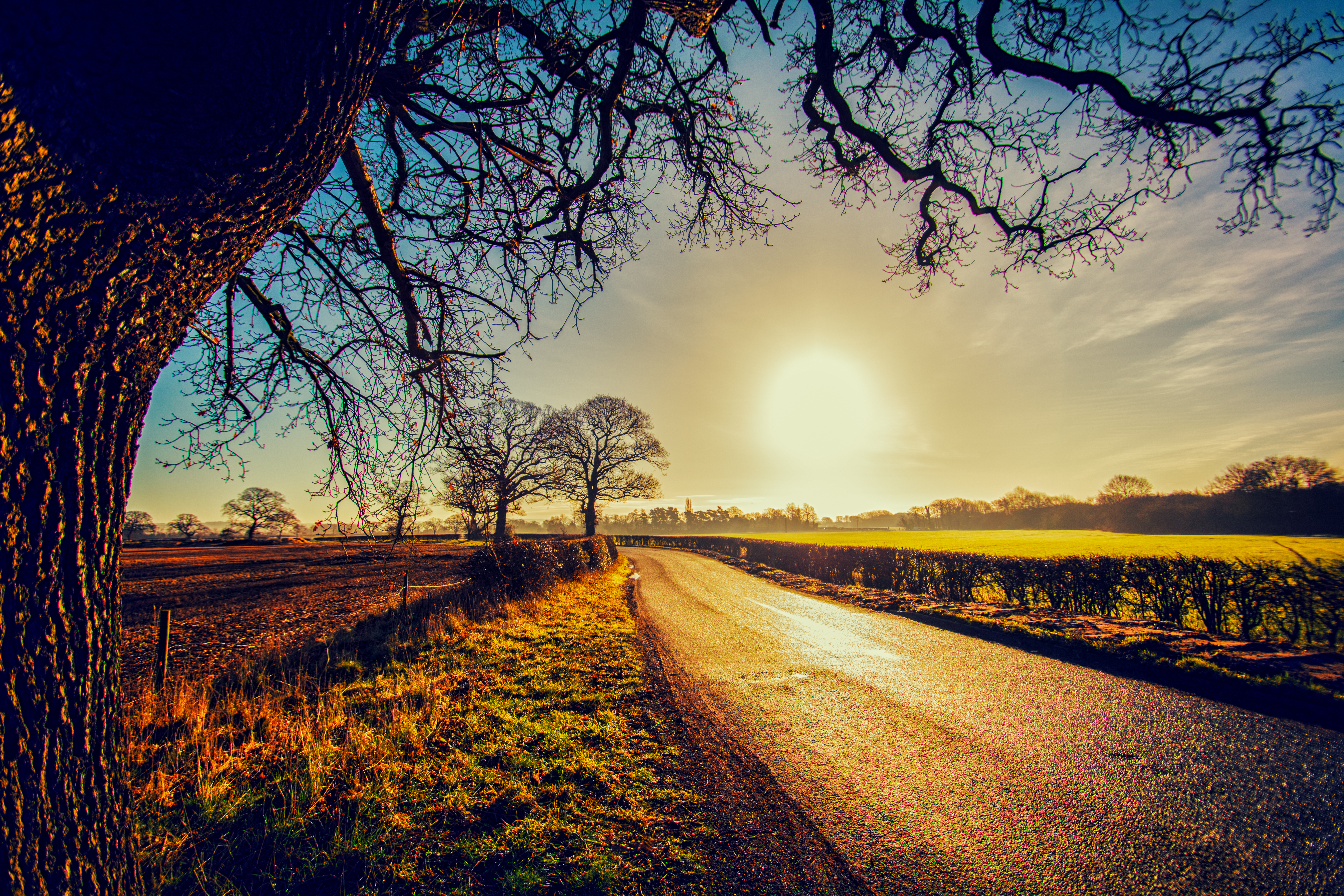 Free photo Beautiful road and sunset