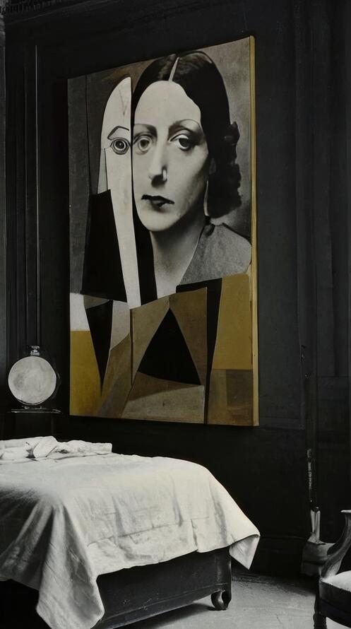 Free photo A very large beautiful bedroom with large paintings