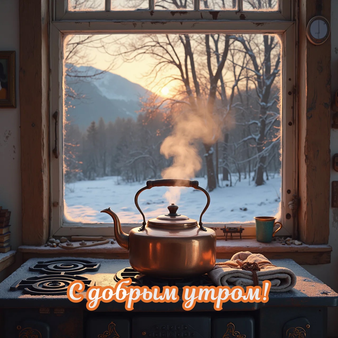 Бесплатная открытка Открытка доброе утро зимняя