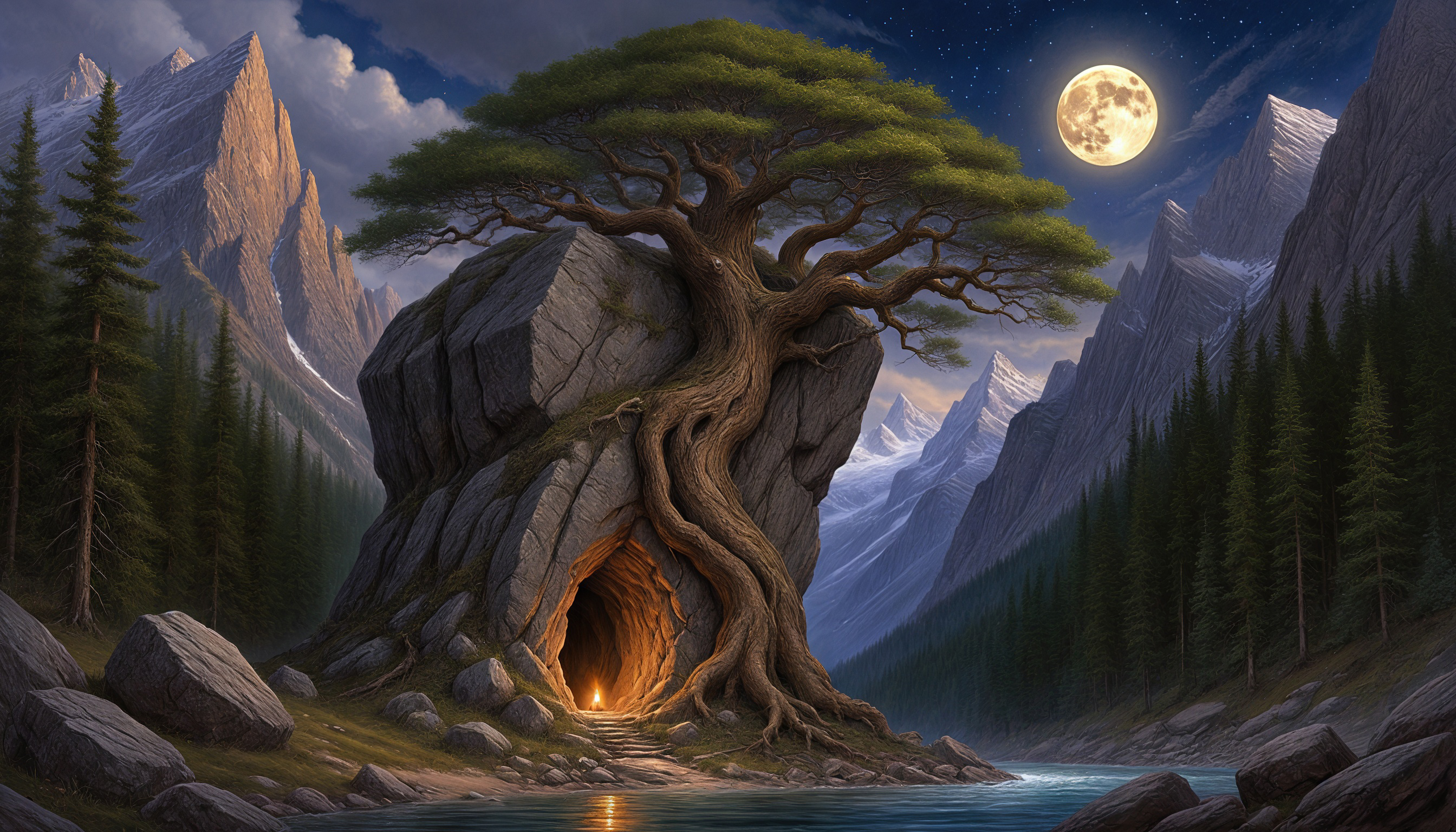 Wallpapers mountains cave tree on the desktop