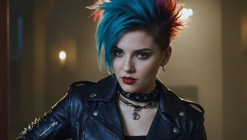 Бесплатное фото Женщина с длинными голубыми волосами и задорной челкой