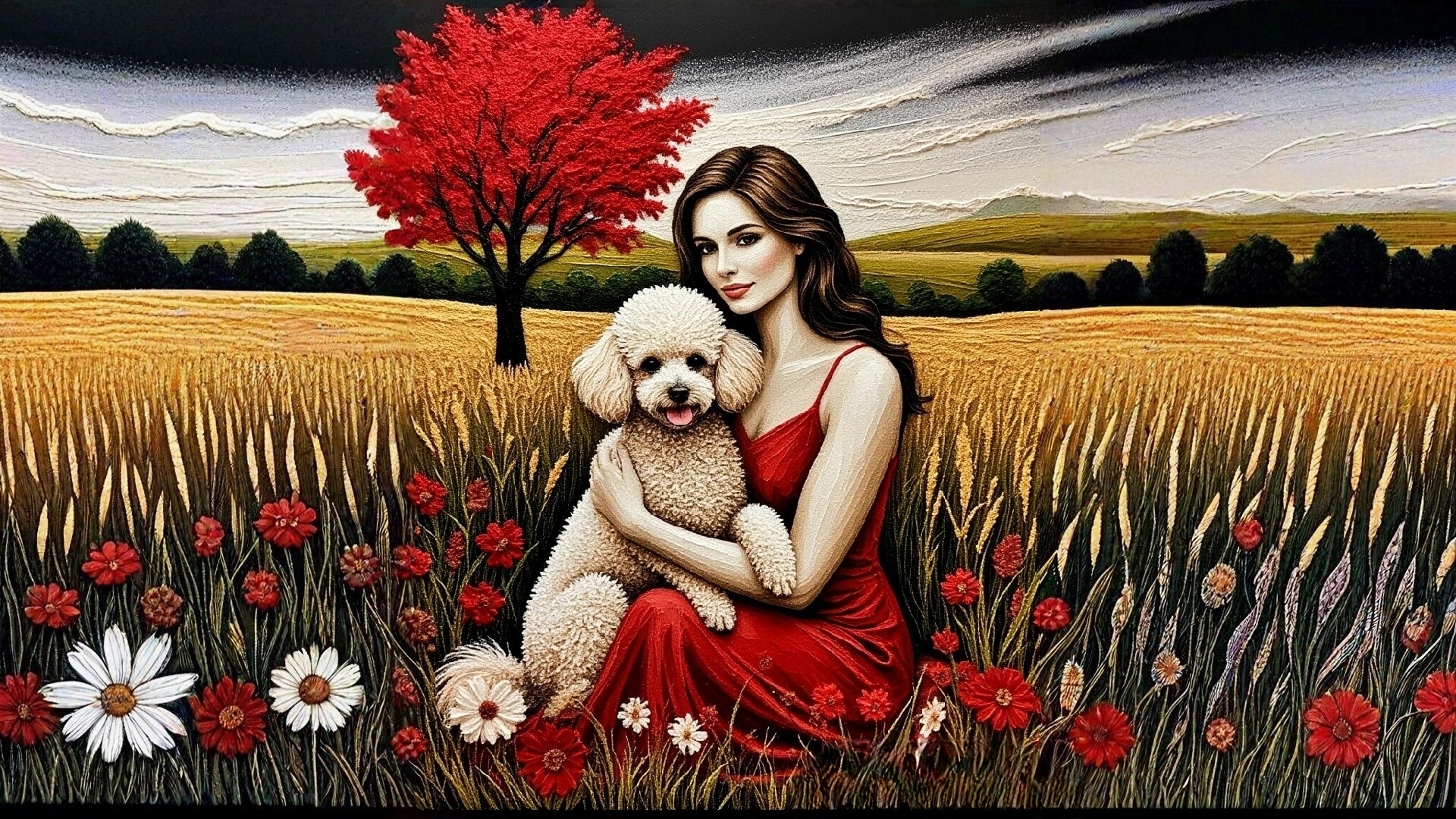 Free photo A girl with a poodle in a field