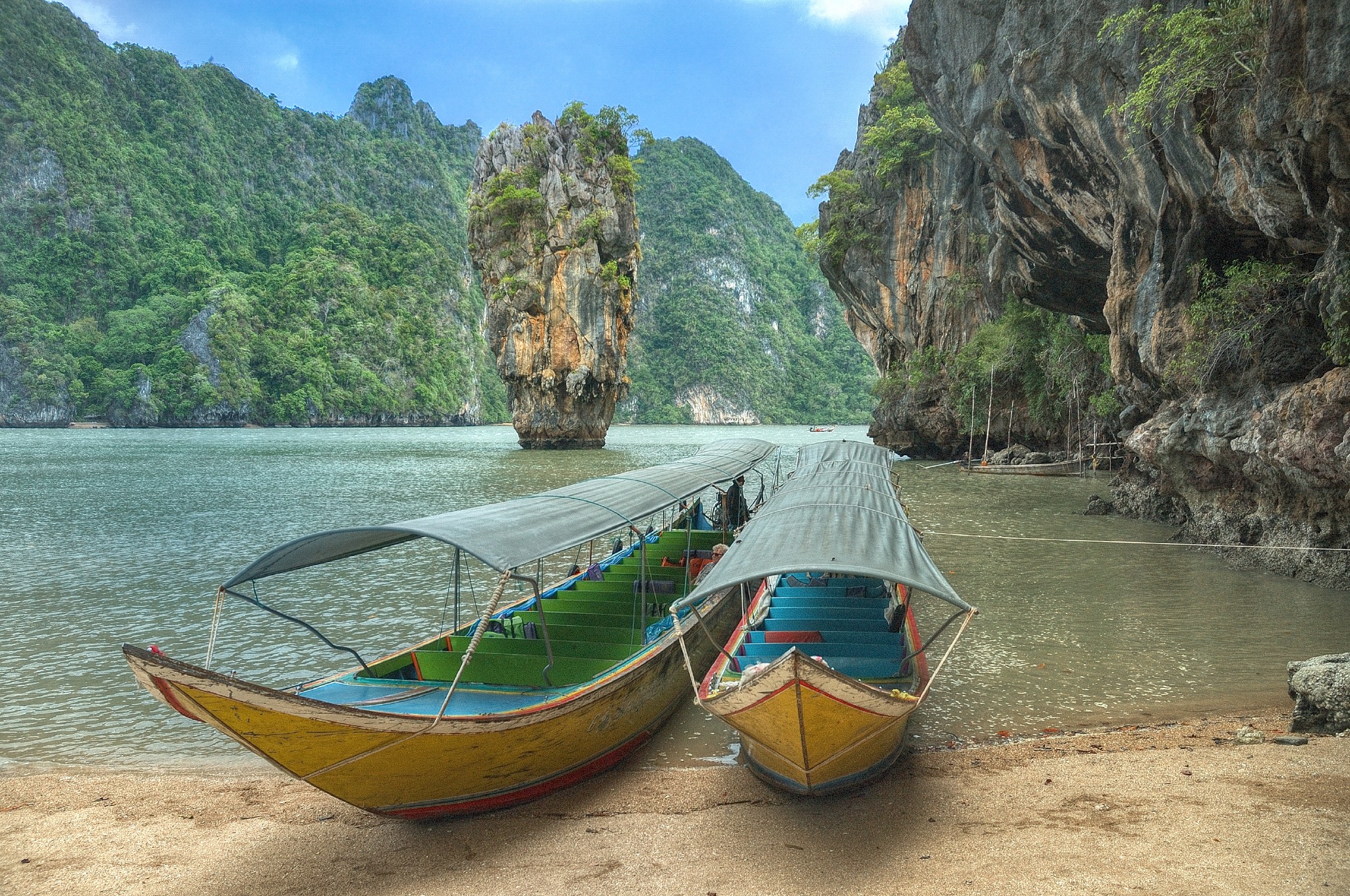 Canoeing off the coast in Thailand.