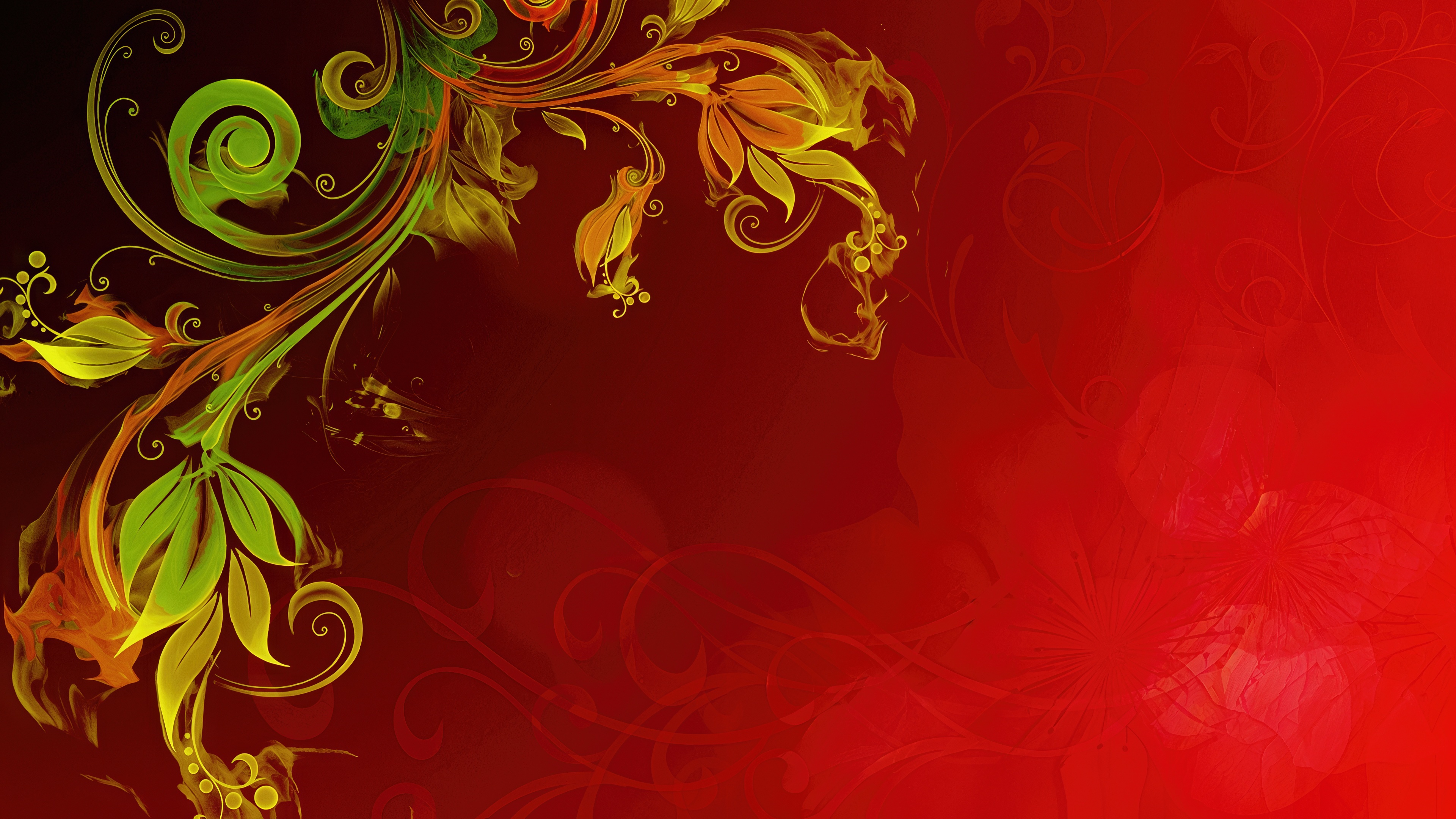 Бесплатное фото Красно-золотая абстракция с изящными растительными узорами.