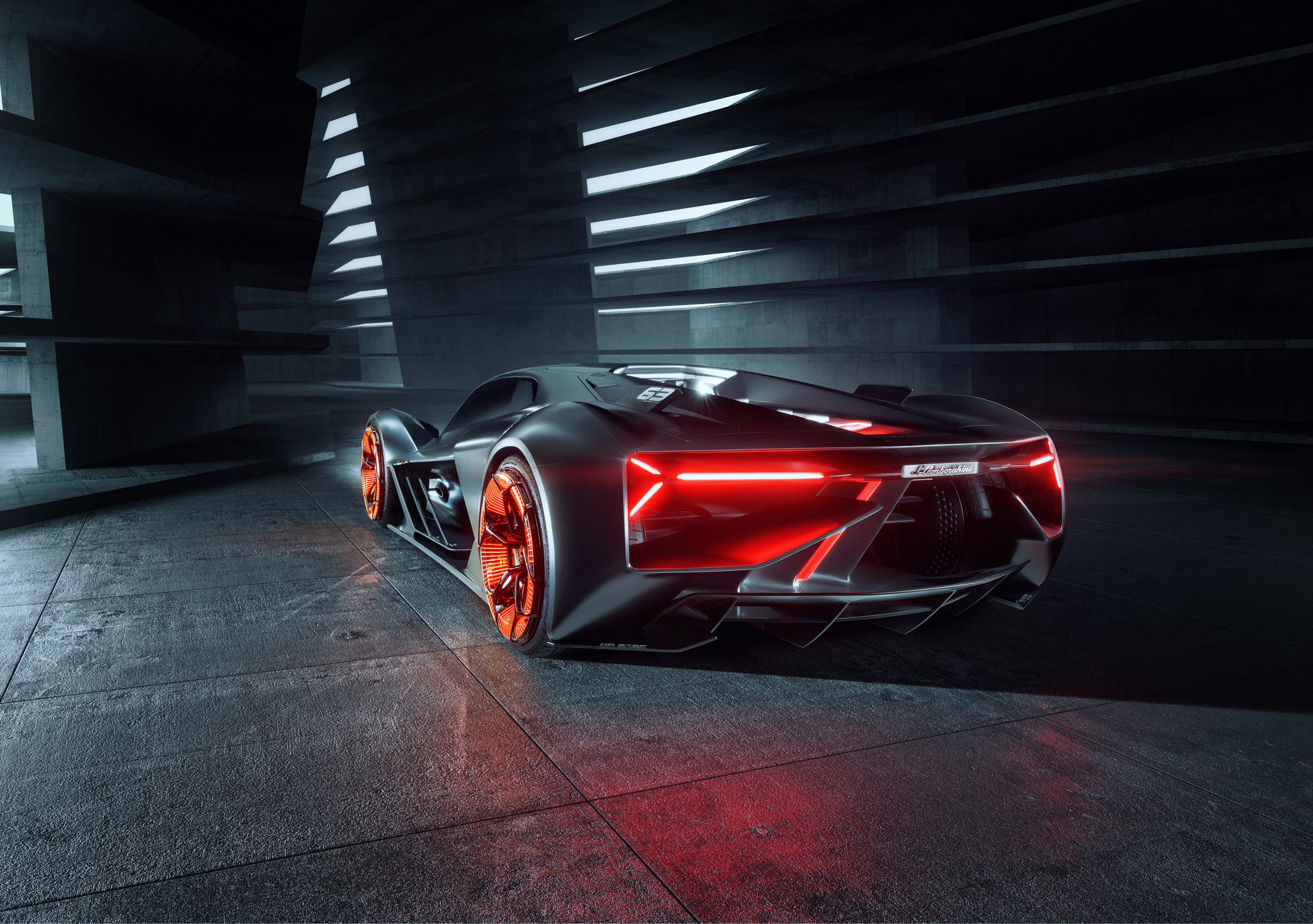 Free photo Lamborghini Terzo Millennio with headlights on.