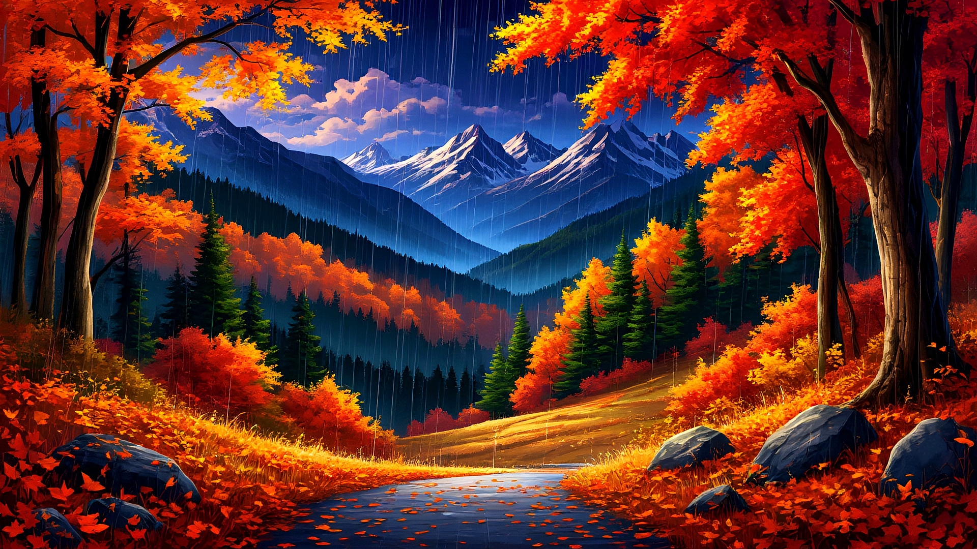 Бесплатное фото Осенний пейзаж и ночь эпизод четвертый