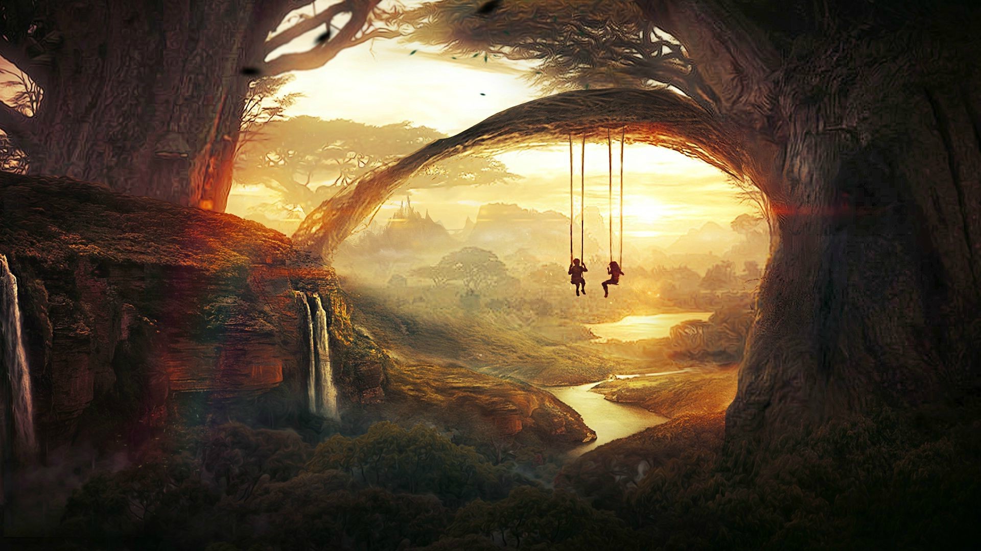 Бесплатное фото Качели между мирами