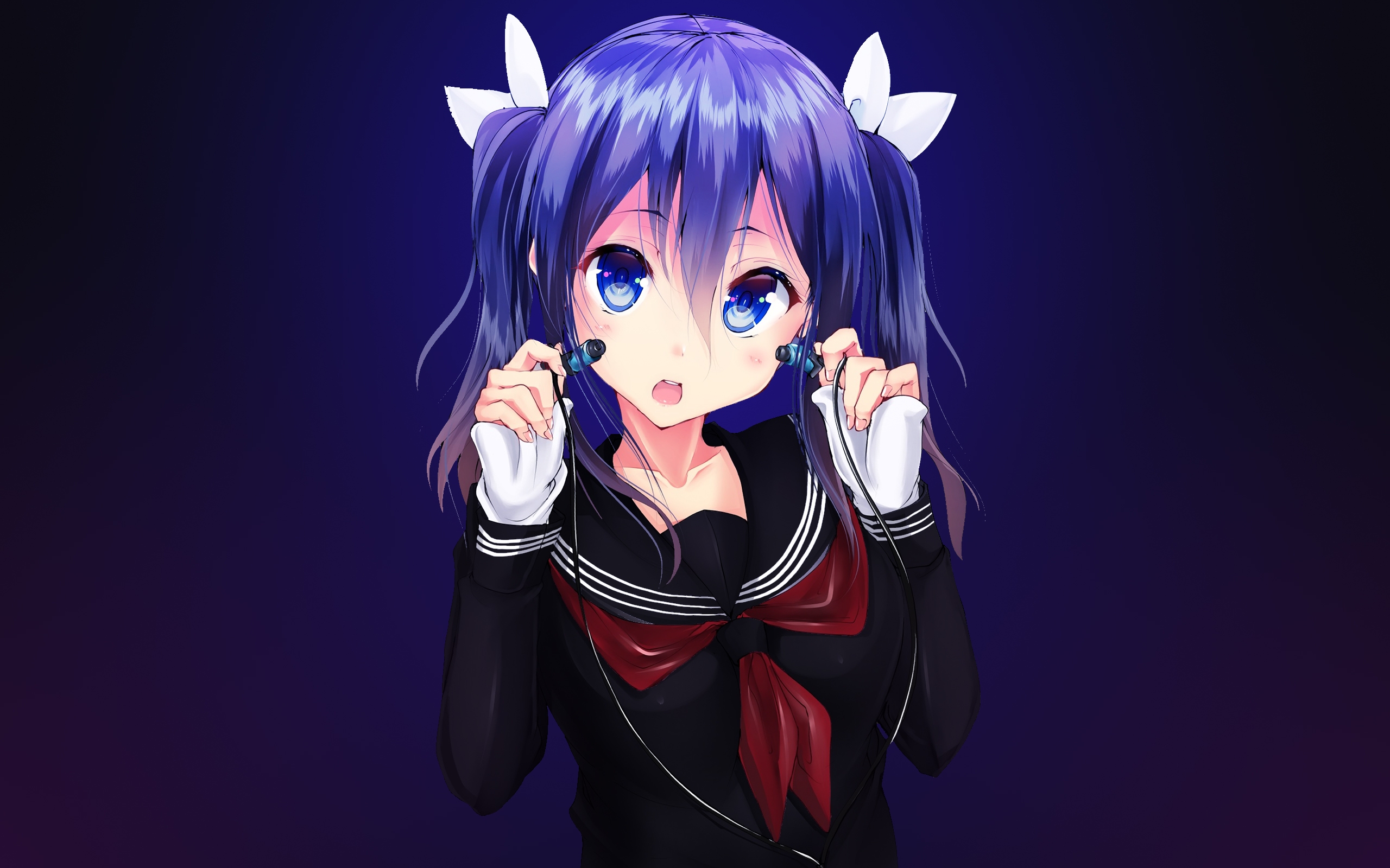 Wallpapers wallpaper anime girl headphones blue hair on the desktop