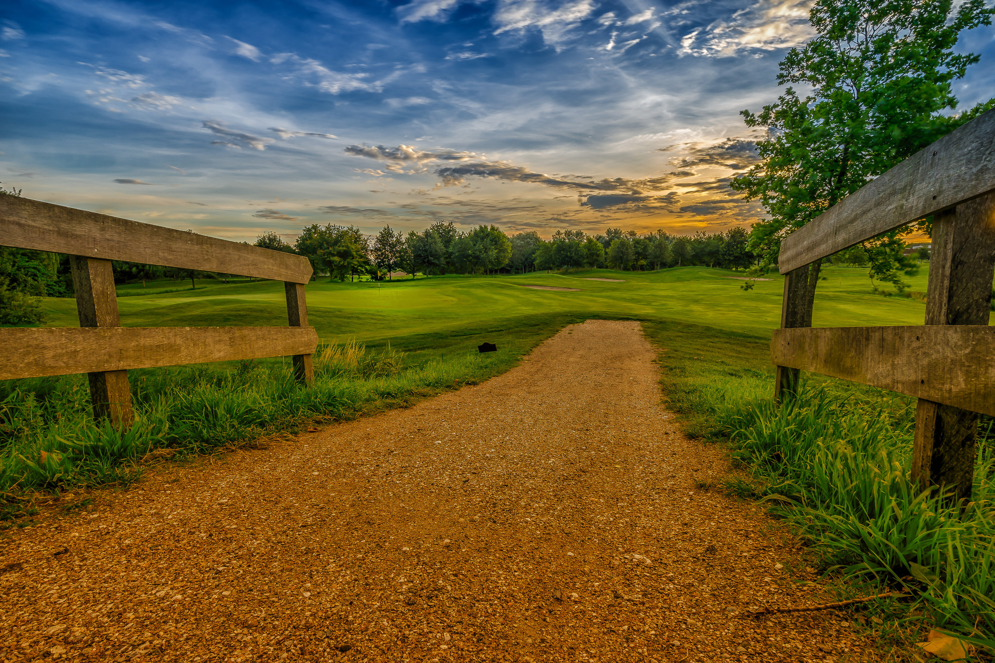 Wallpapers fence village road sunset on the desktop