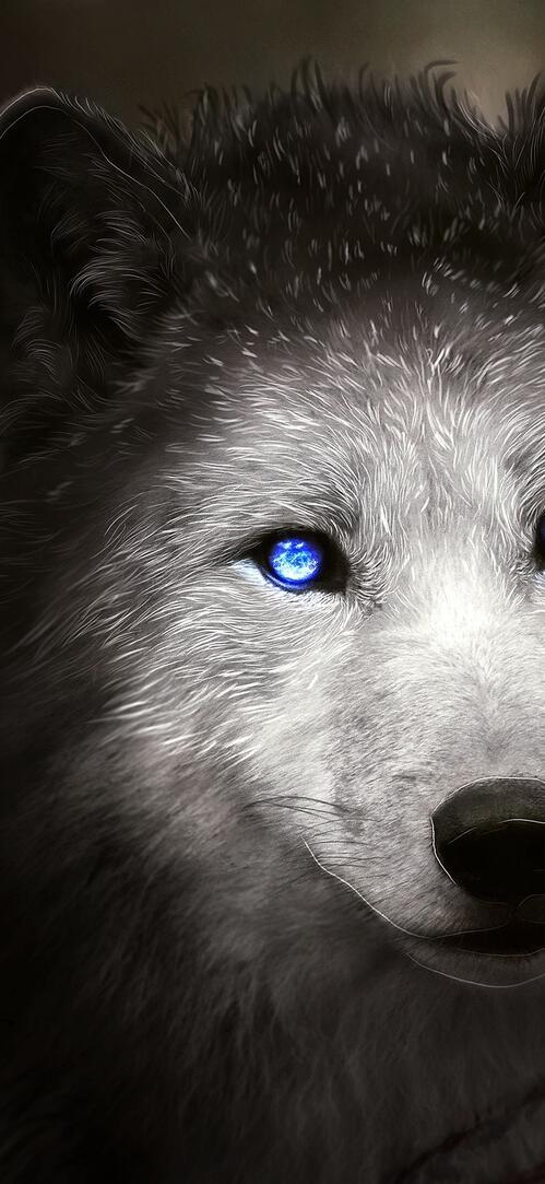 Бесплатное фото Рендеринг волк с голубыми глазами