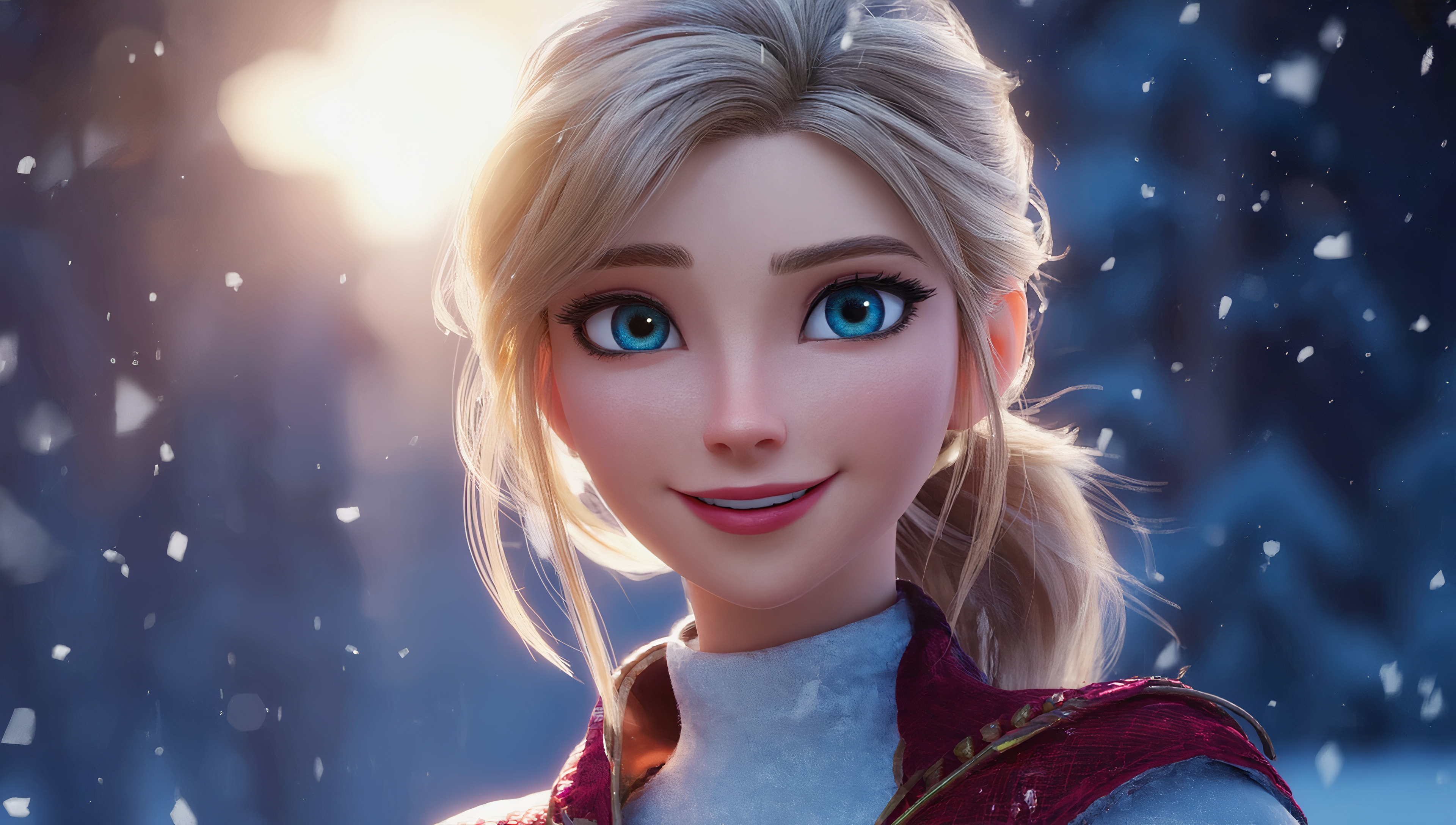 Бесплатное фото Анимированная голубоглазая молодая блондинка в снегопад