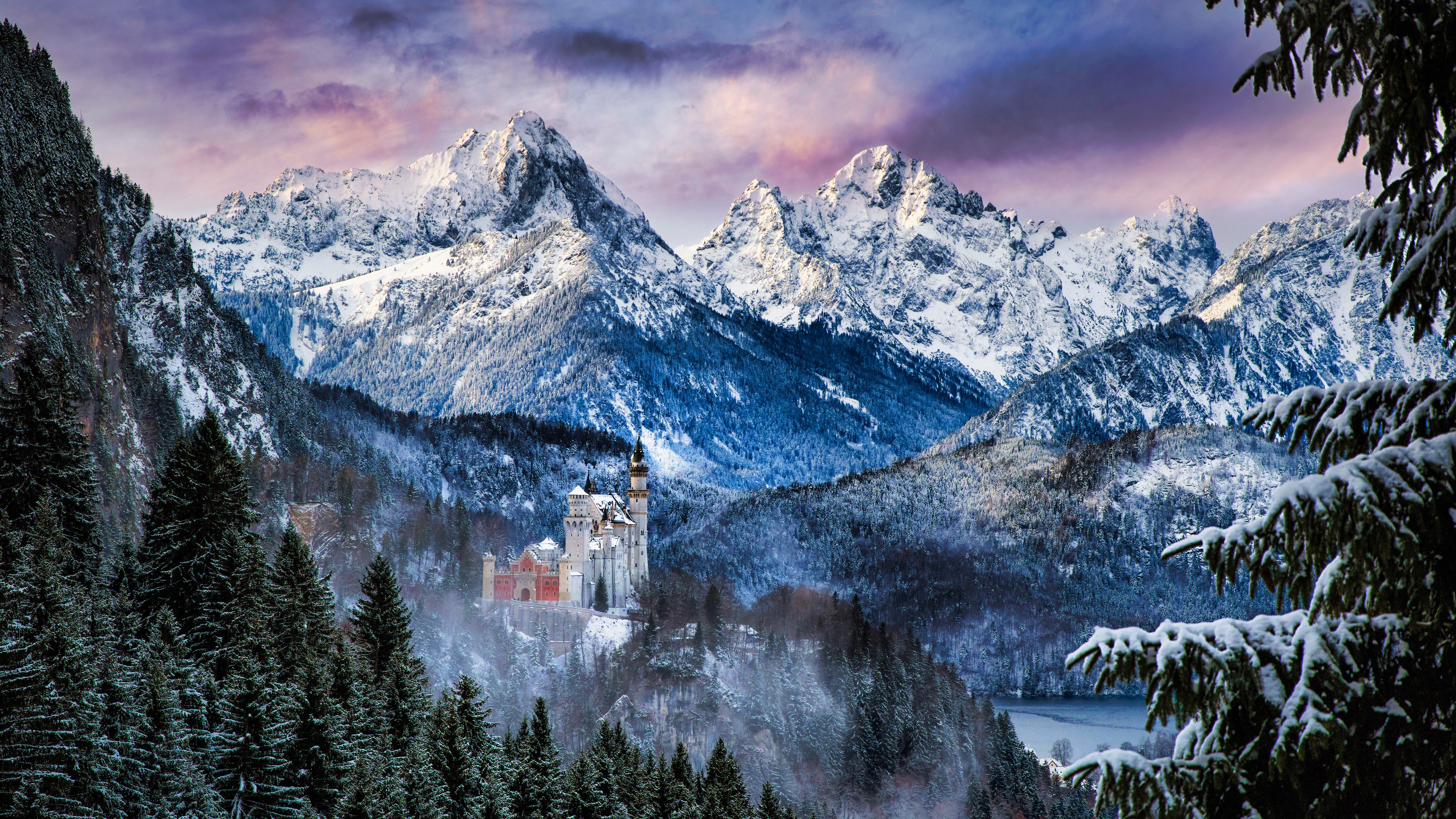 A picture of Neuschwanstein Castle in wintertime