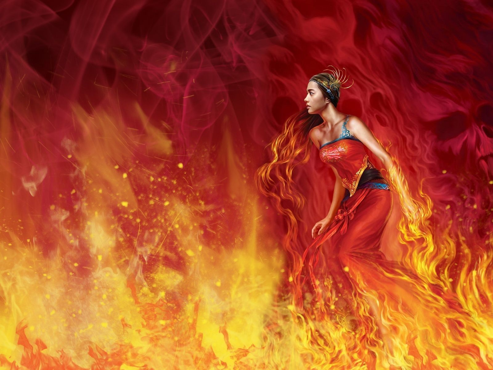 Обои фэнтези-арт красный произведение искусства на рабочий стол