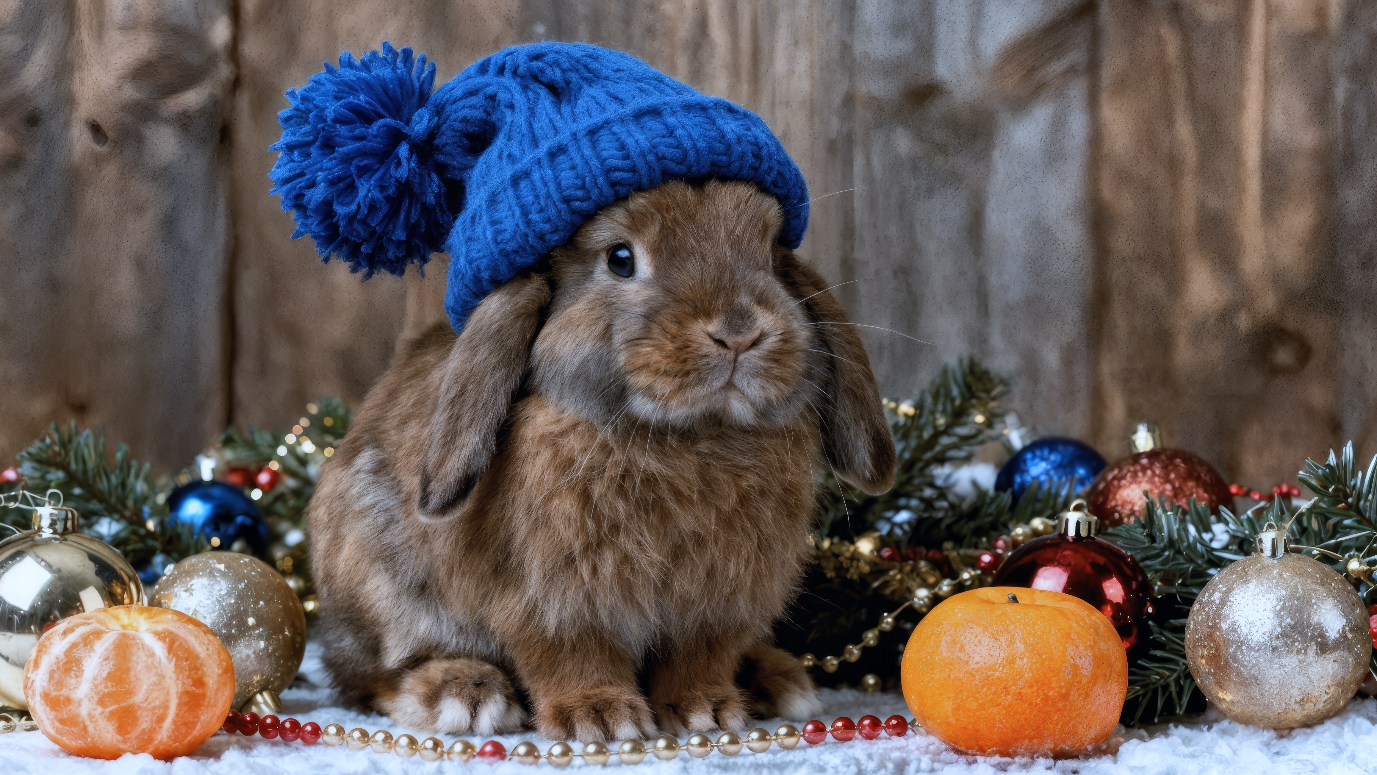 Бесплатное фото Коричневый кролик в синей вязаной шапочке