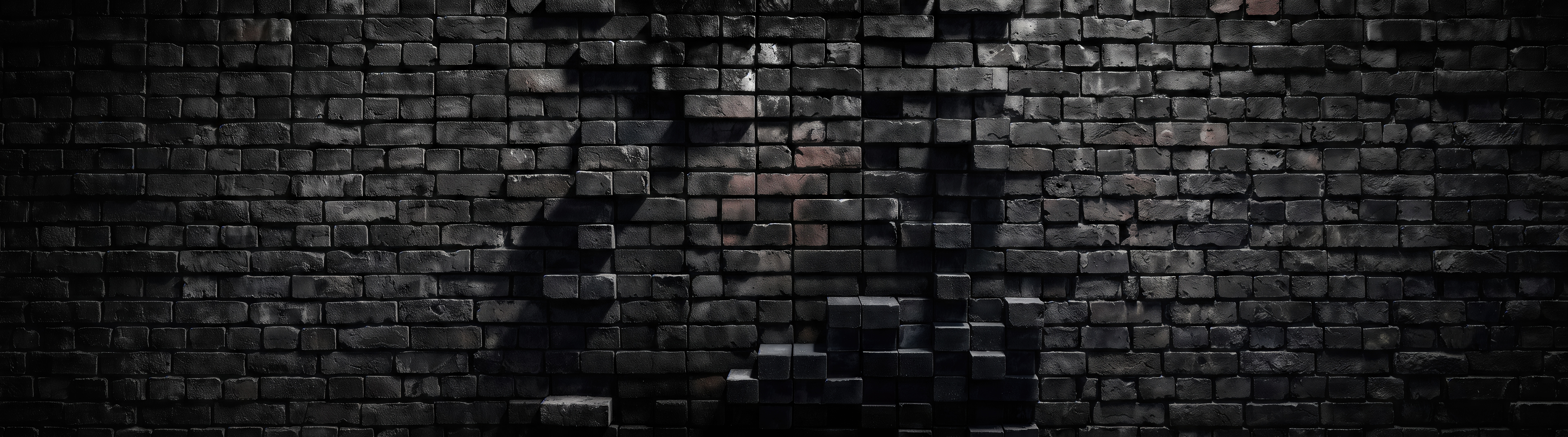 Free photo A gloomy black brick wall with three-dimensional protruding blocks and deep dramatic shadows in the center.