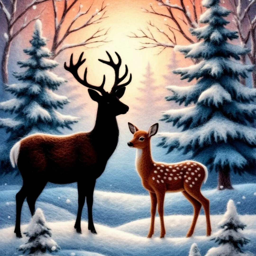 Бесплатное фото Олени в заснеженном лесу