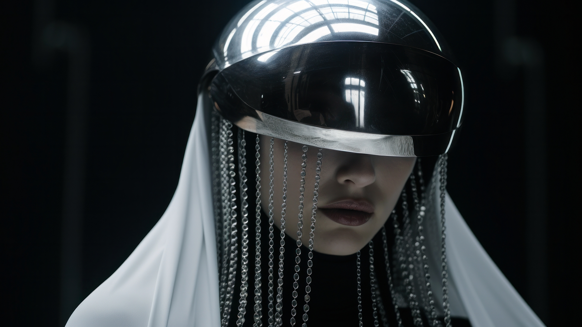 Free photo A girl in a helmet on a dark background