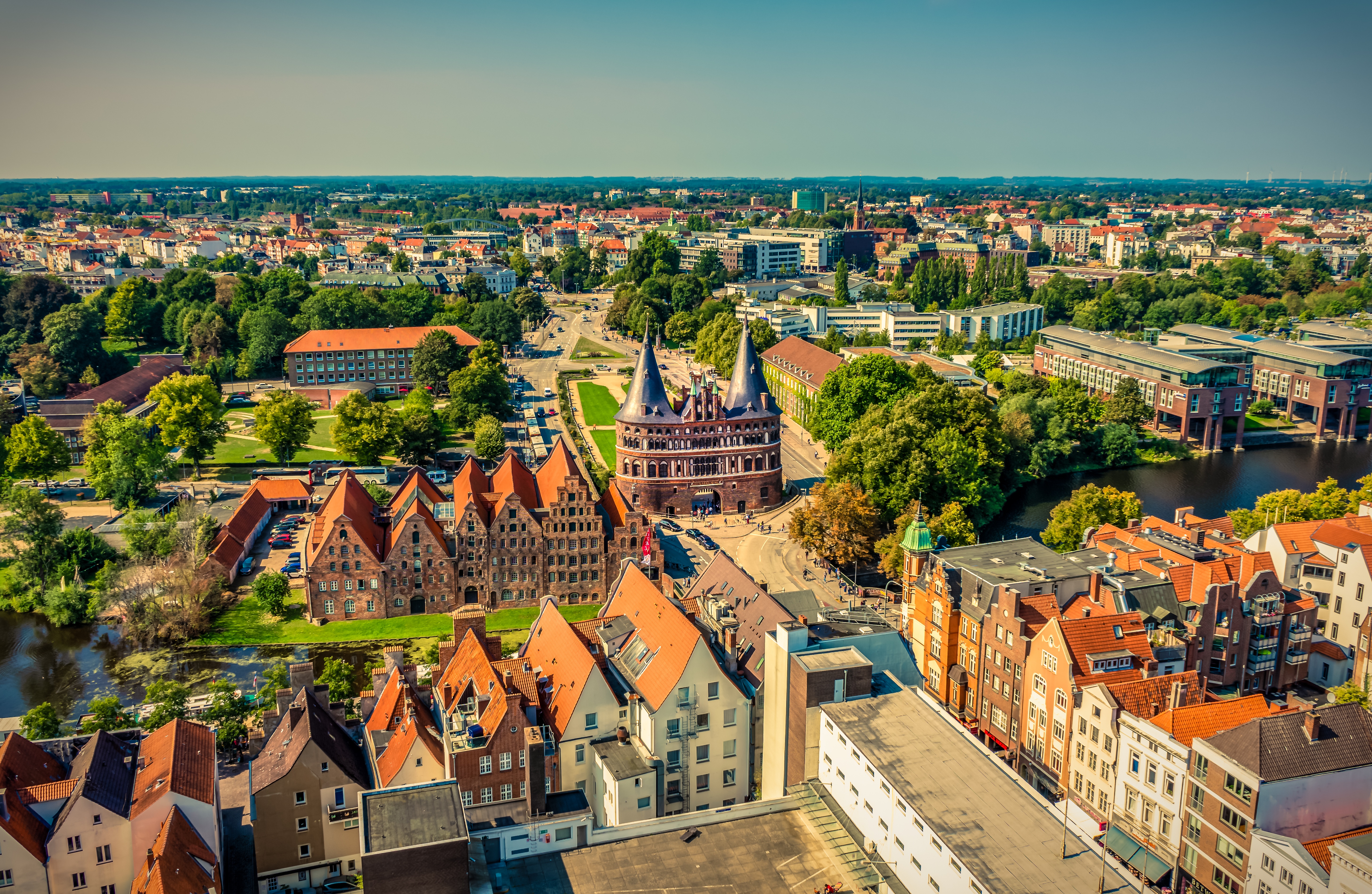 Wallpapers the city gates the Hanseatic city bird view on the desktop