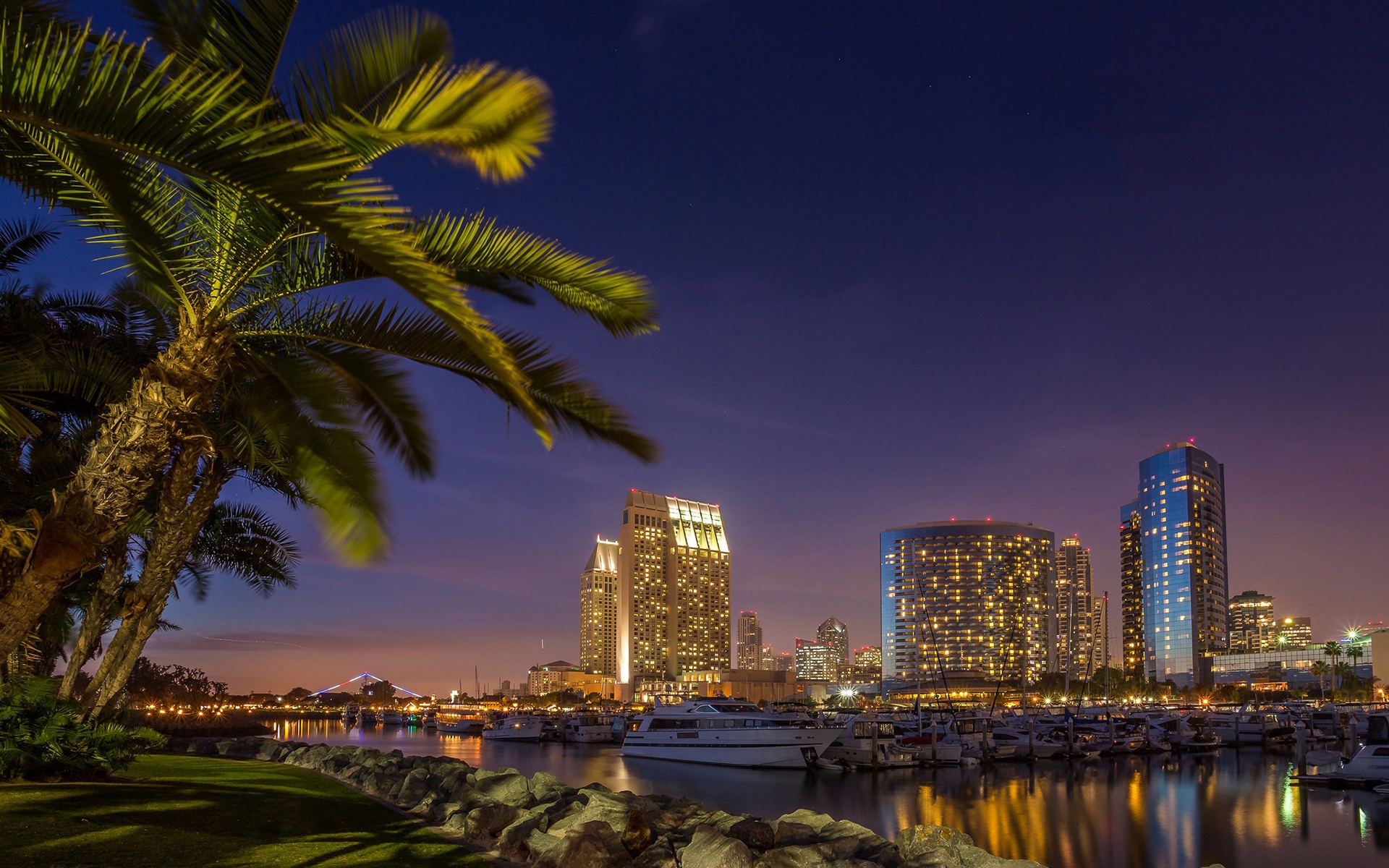 Free photo San Diego in the night by the river