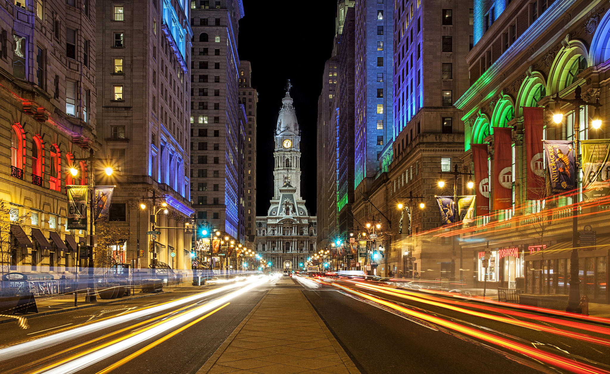 Wallpapers Philadelphia town hall colored lights on the desktop