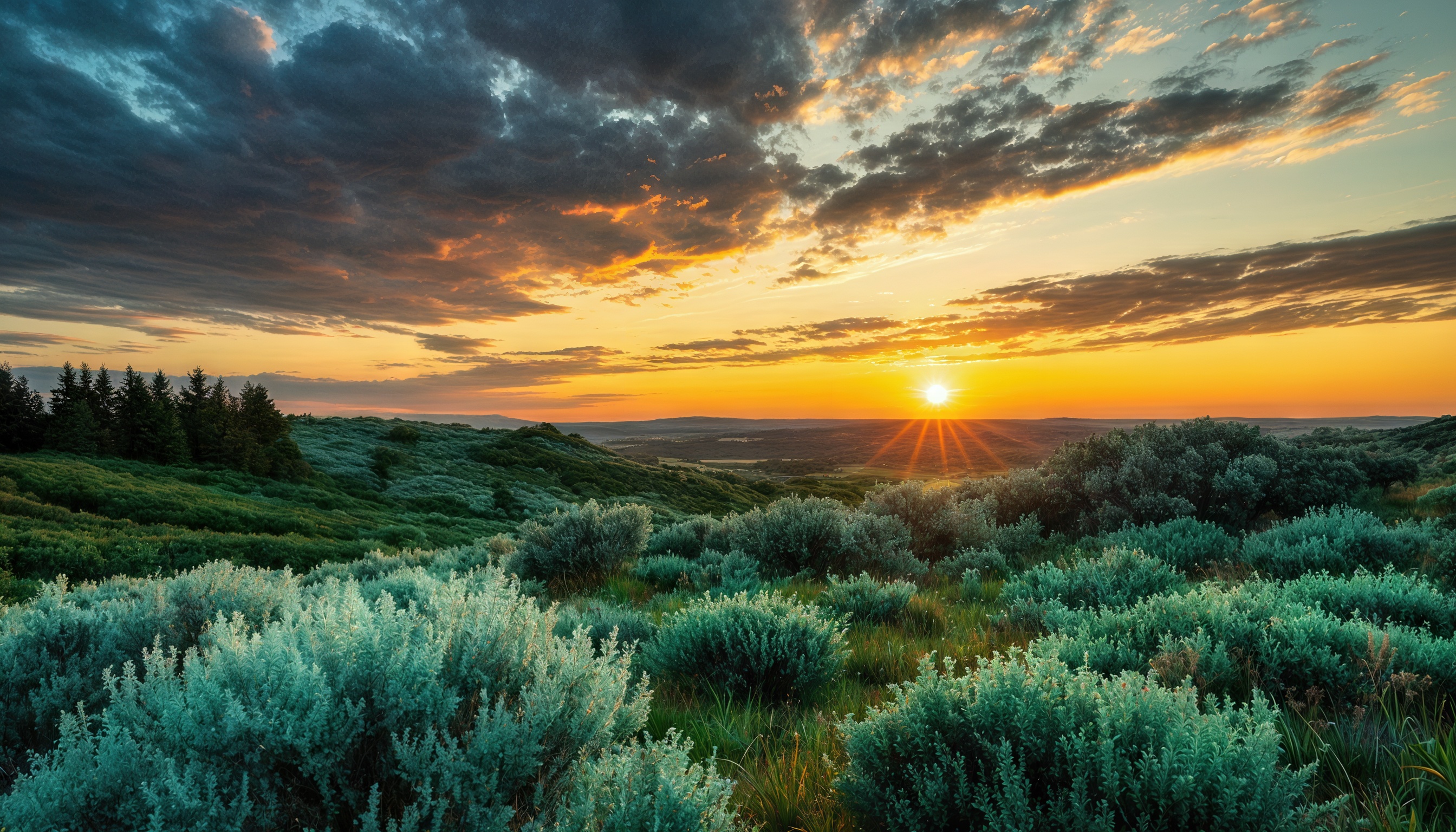 Бесплатное фото Закат летом в тундре, заросшей можжевельником.
