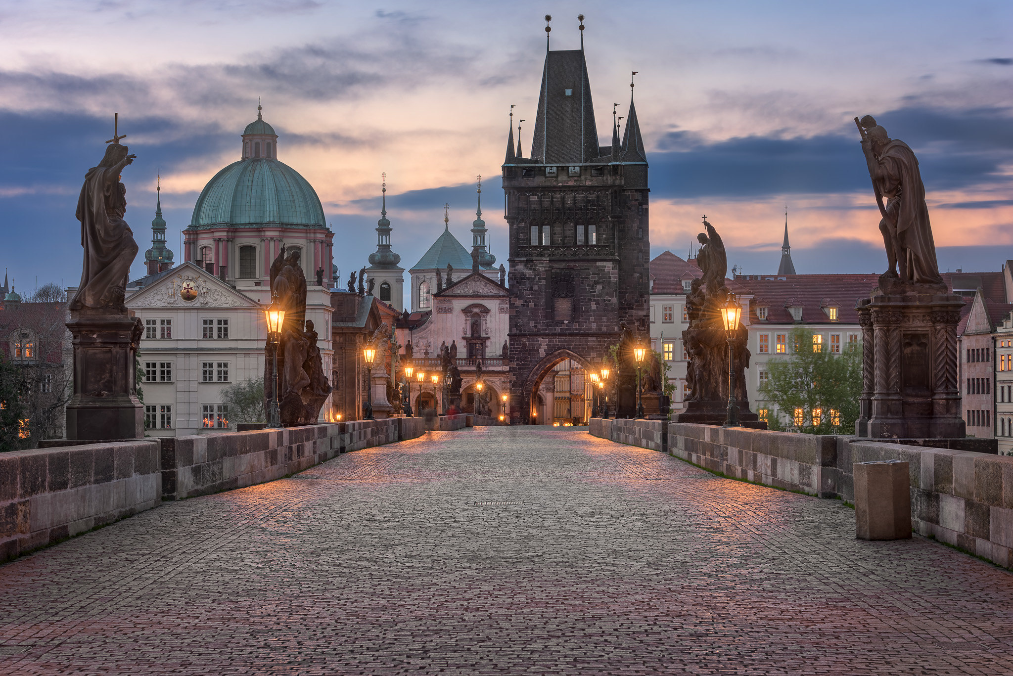 Wallpapers Prague Castle Charles bridge night on the desktop