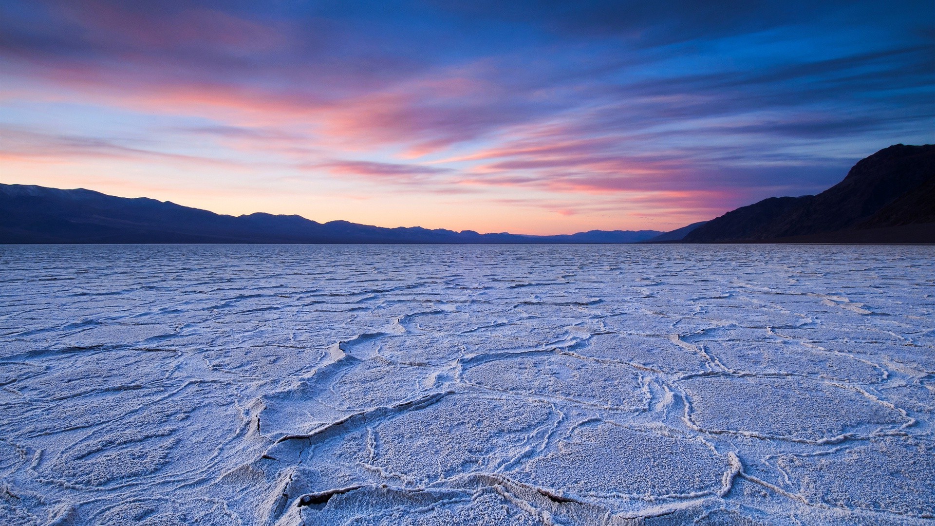 Salt desert at sunset