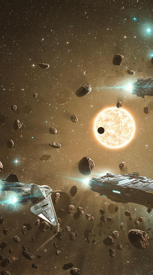 Обои девиант арт космический корабль астероиды на рабочий стол