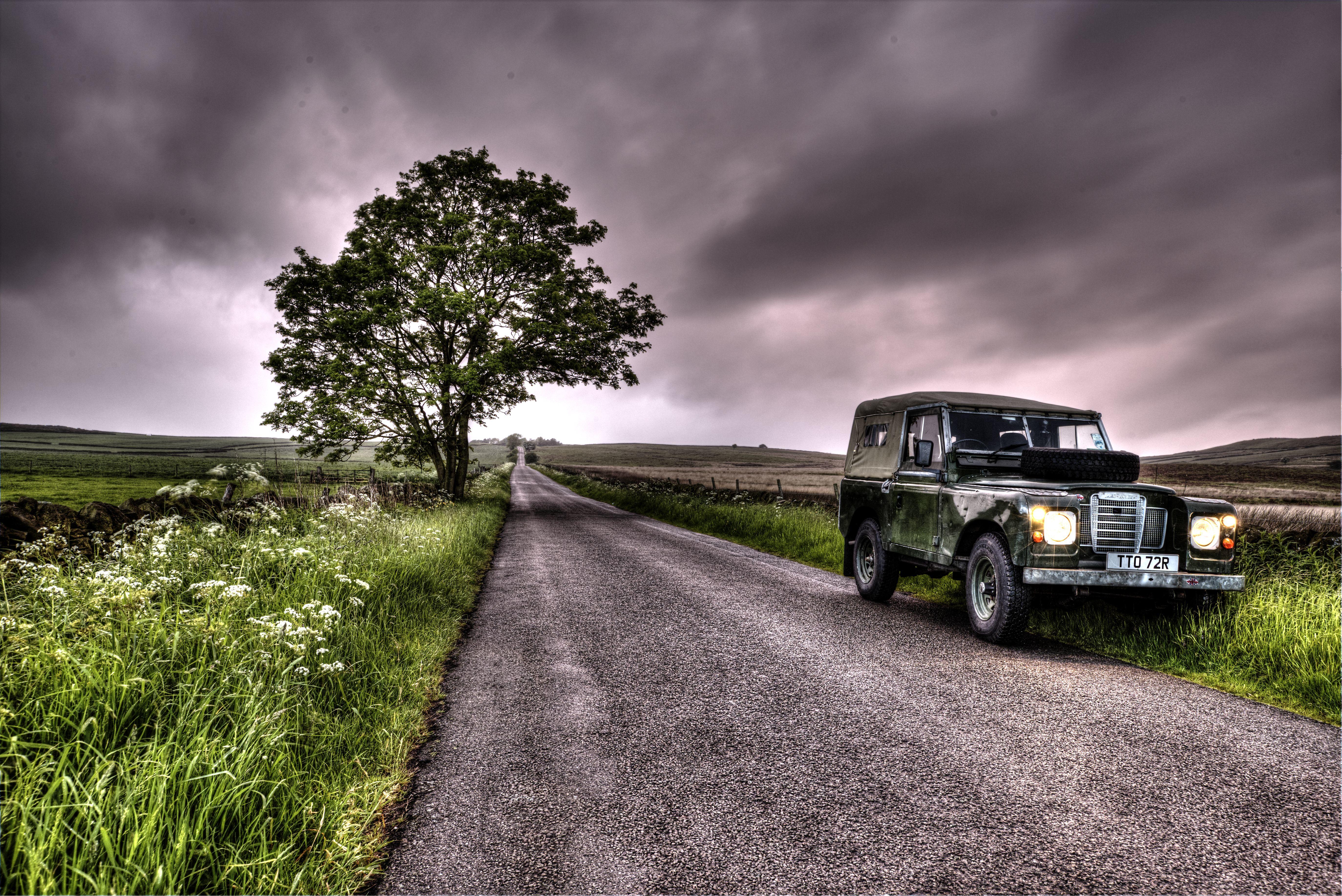 Wallpapers field road car on the desktop