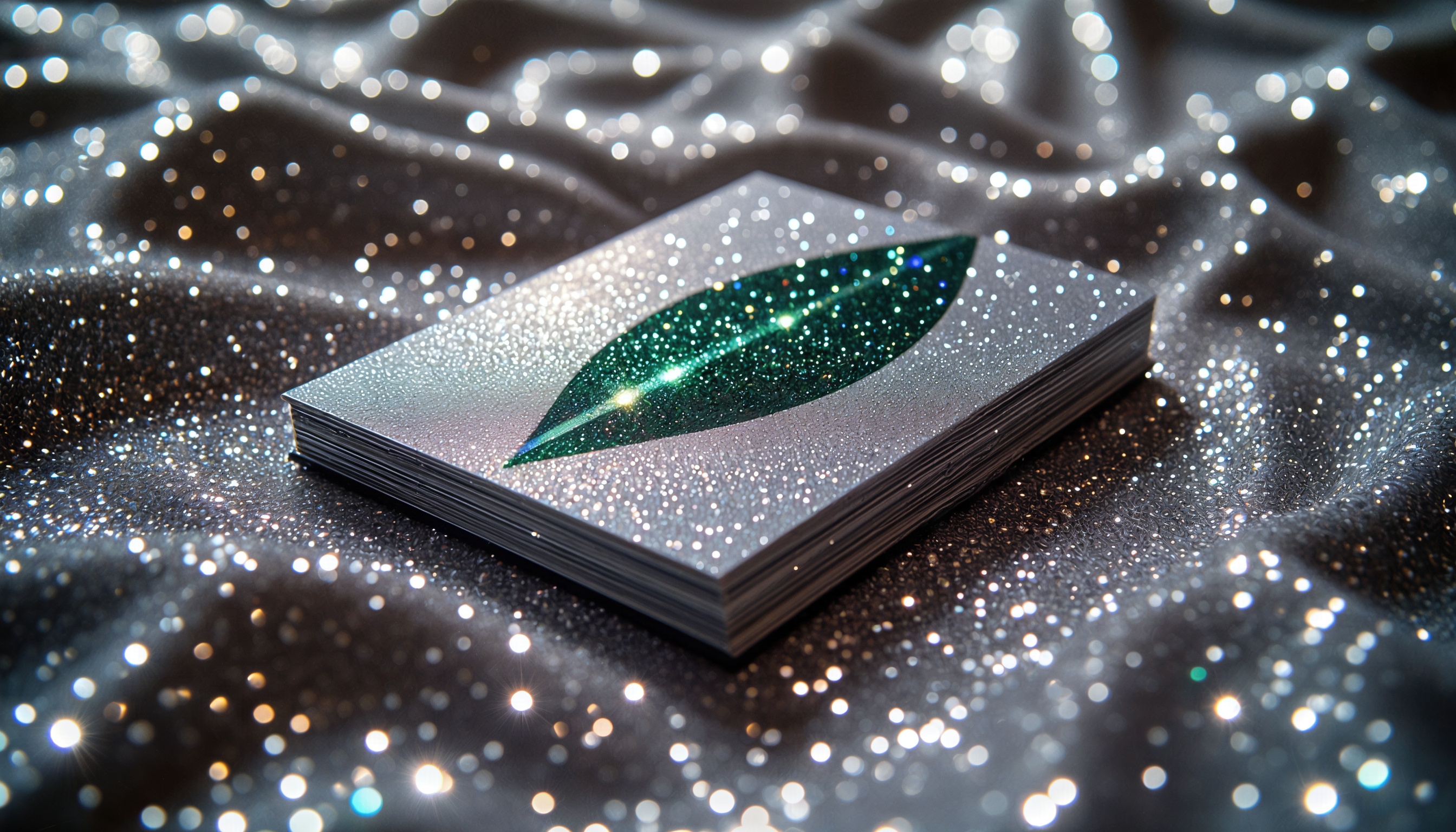 Колода карт Таро Гринландия с блестящей поверхностью и изображением зеленого листа на верхней карте.