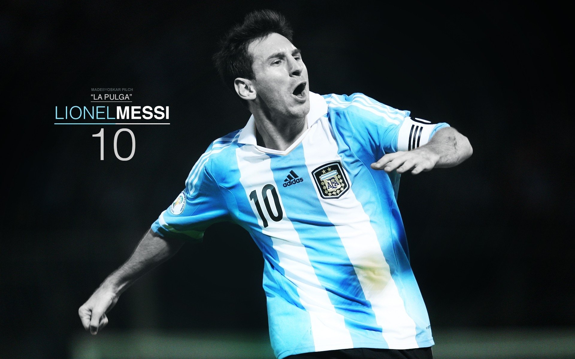 Wallpaper of Lionel Messi in a striped shirt